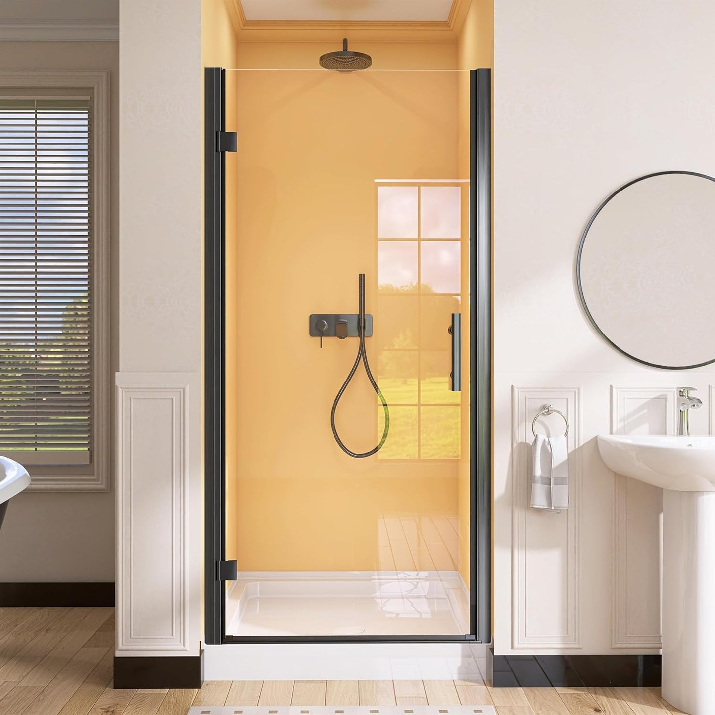 GETPRO Shower Door for Tub 56-60 in. W x 62 in. H Semi-Frameless Tub Door for Shower, Double Sliding Bypass Bath Tub Shower Glass Doors with 5/16 inch Tempered Glass Matte Black