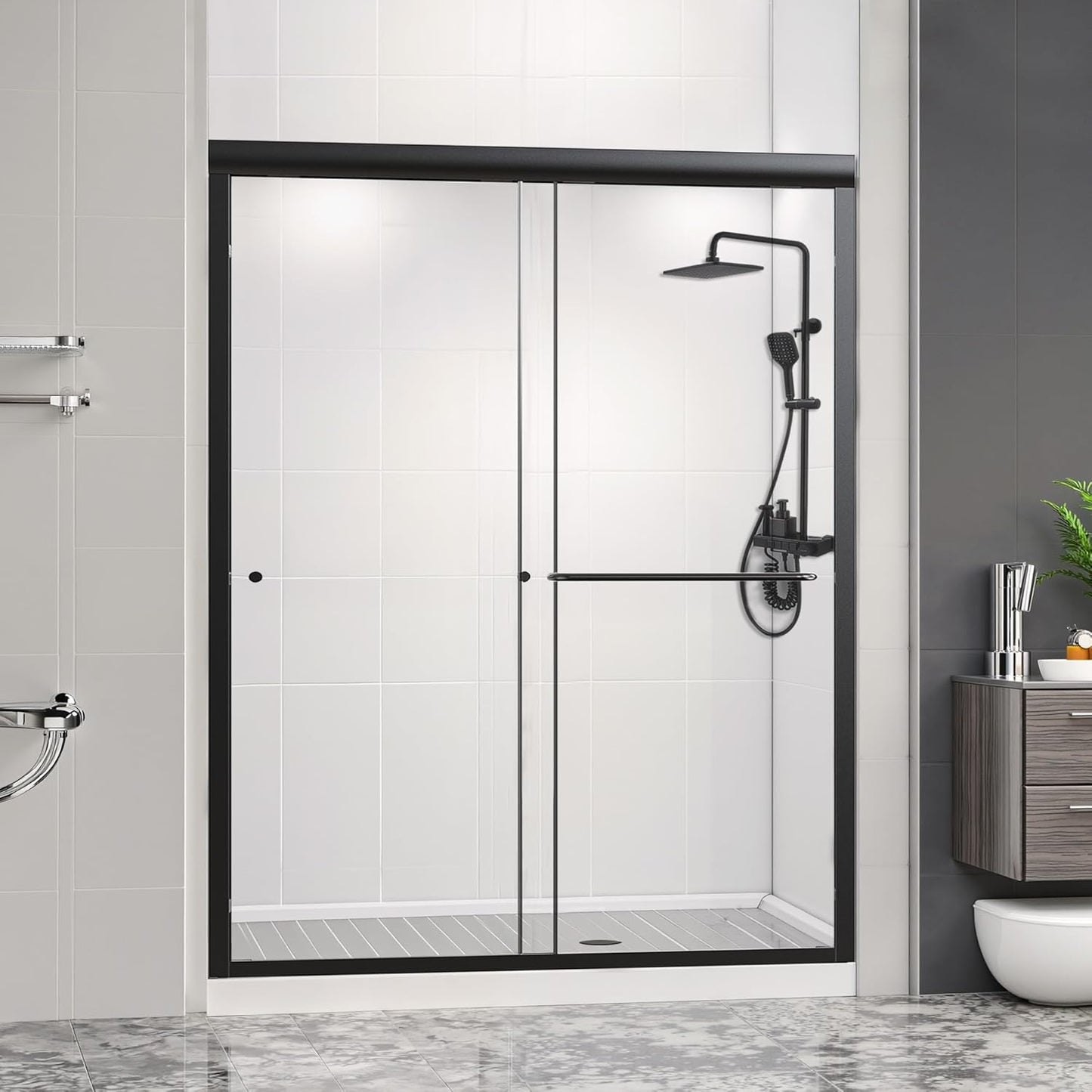 Shower Door Bathtub Sliding 56-60" W x 58" H, Shower Doors for Walk in Shower, Water Repellent Bathroom Shower Glass Bathtub Door, ABS Anti-Collision Rubber, Matte Black (1/4")