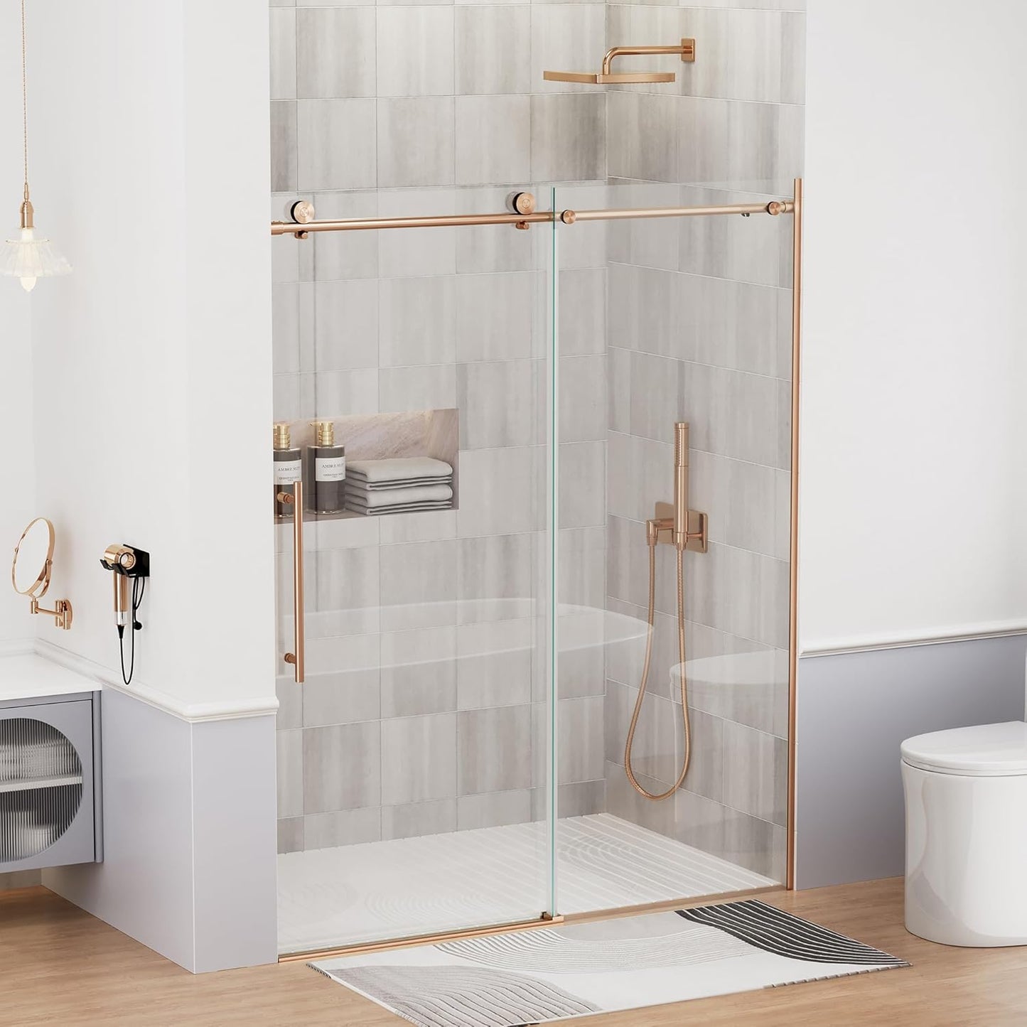 Frameless Bathtub Shower Doors 56-60" Width x 59" Height with 5/16" (8mm) Clear Tempered Glass,Silent Soft-Close Design,Brushed Nickel