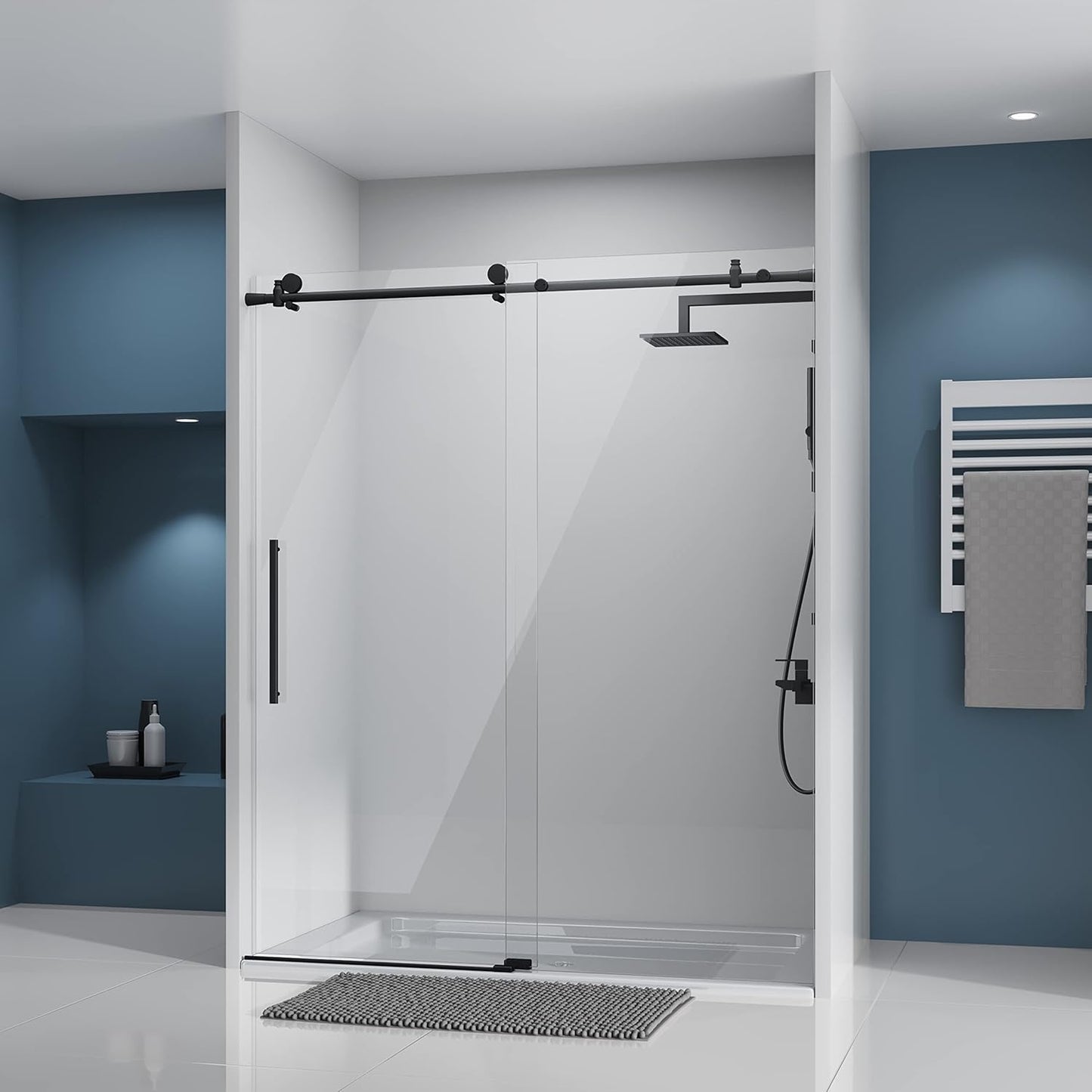 DELAVIN 56-60" W x 59" H Frameless Sliding Bathtub Door, Tub Shower Door, Bathtub Glass Door, Bathtub Shower Door, 5/16" (8mm) Certified Clear Tempered Glass, Stainless Steel Frame, Matte Black