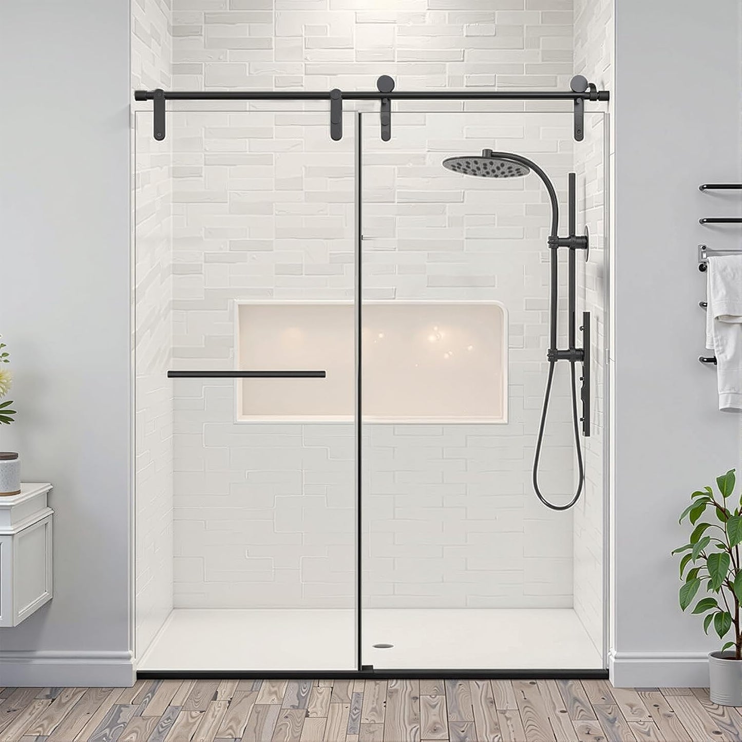 Shower Door Bathtub Sliding 56-60" W x 58" H, Shower Doors for Walk in Shower, Water Repellent Bathroom Shower Glass Bathtub Door, ABS Anti-Collision Rubber, Matte Black (1/4")
