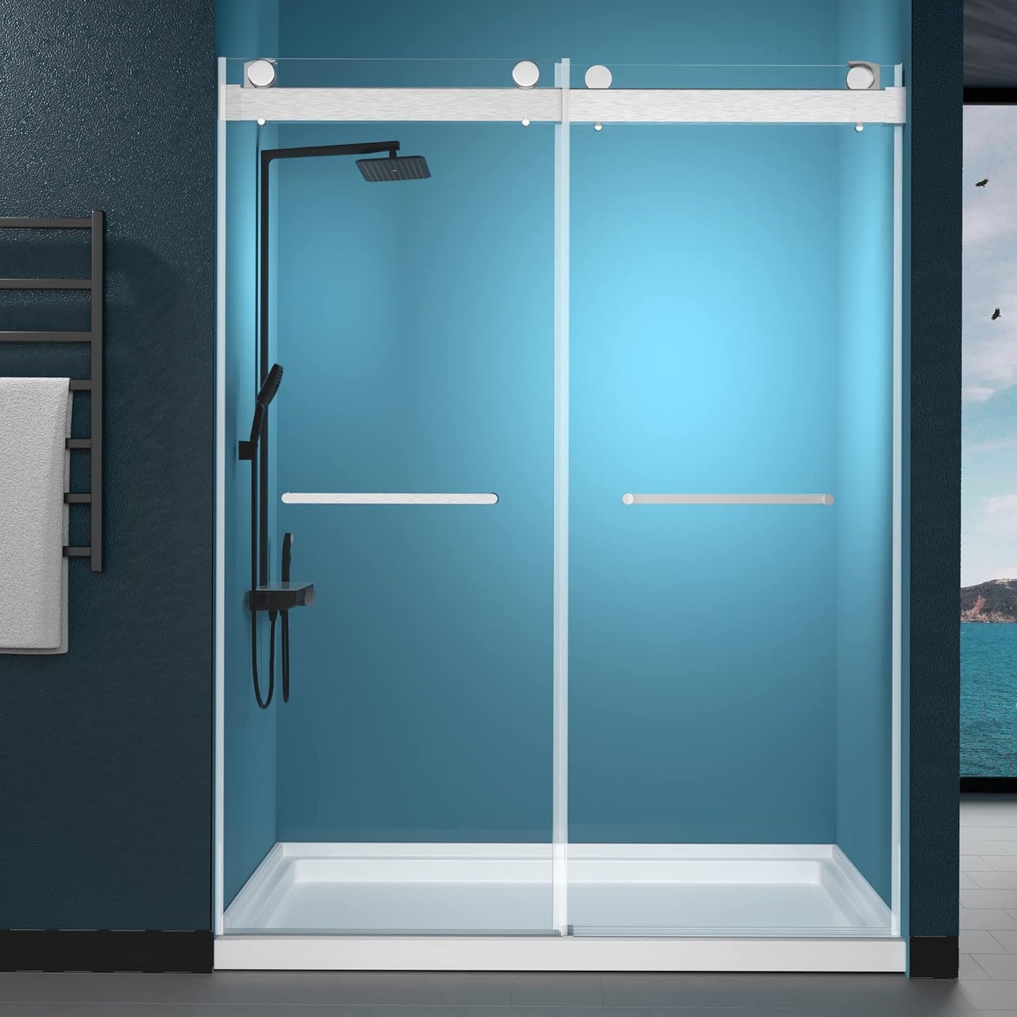 GETPRO Shower Door for Tub 56-60 in. W x 62 in. H Semi-Frameless Tub Door for Shower, Double Sliding Bypass Bath Tub Shower Glass Doors with 5/16 inch Tempered Glass Matte Black