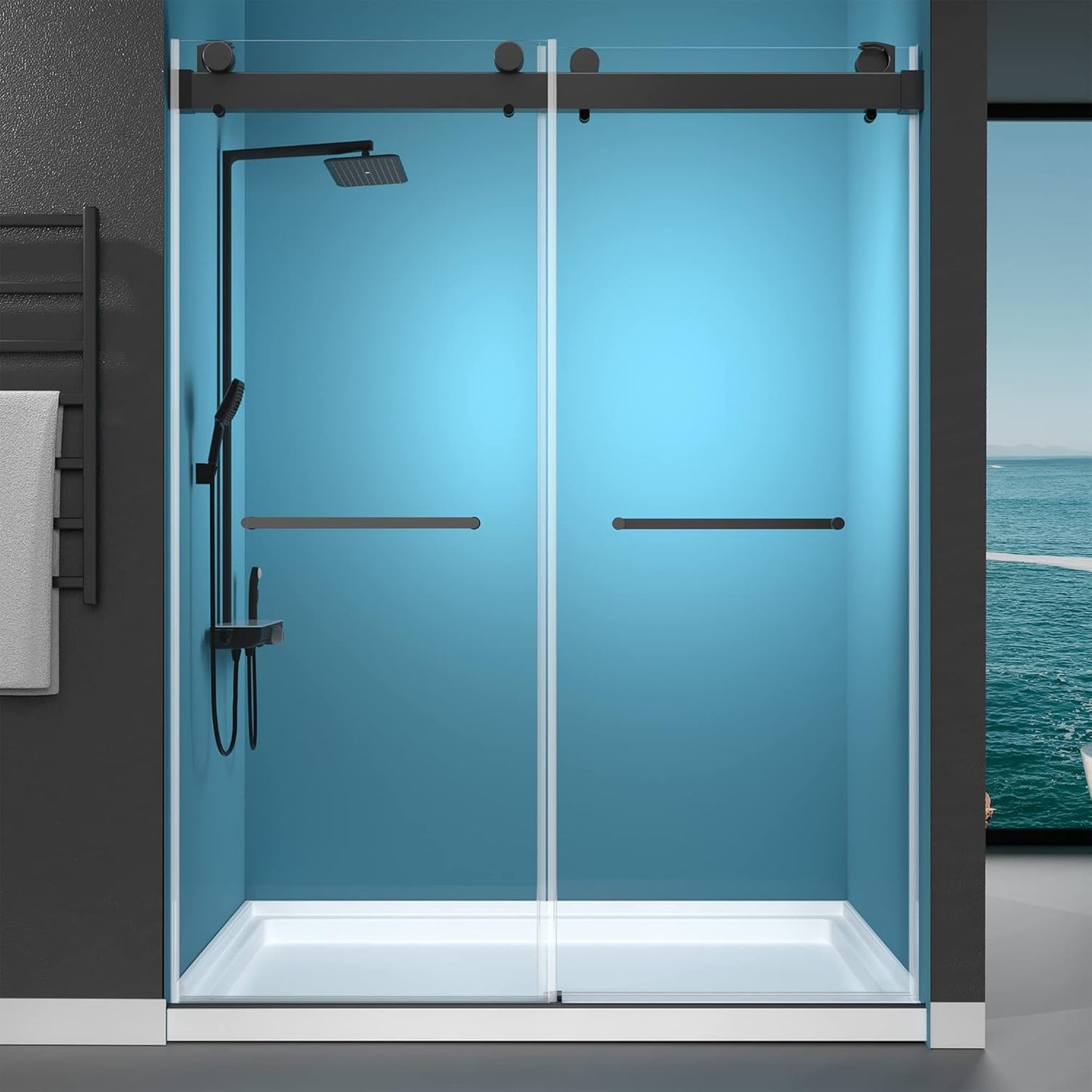GETPRO Shower Door for Tub 56-60 in. W x 62 in. H Semi-Frameless Tub Door for Shower, Double Sliding Bypass Bath Tub Shower Glass Doors with 5/16 inch Tempered Glass Matte Black