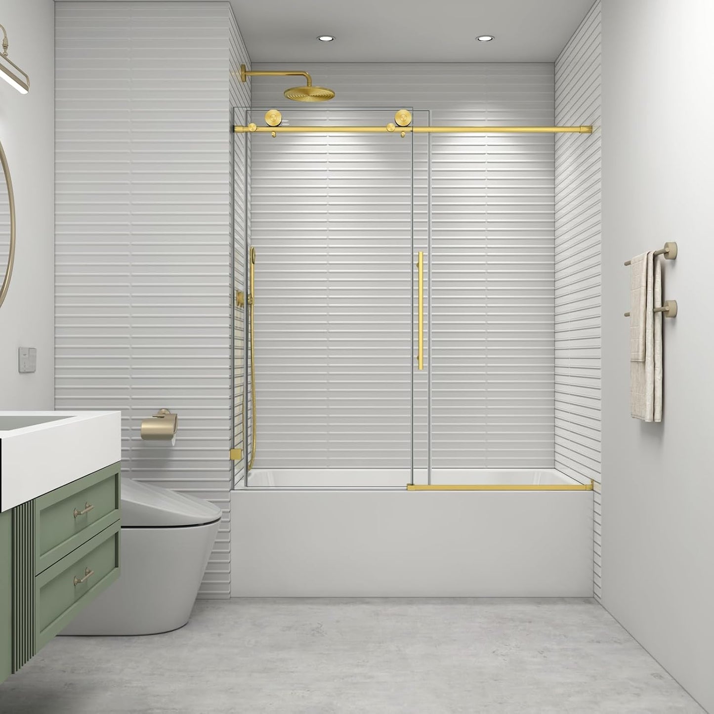 56"-60" W x 63" H Bathtub Soft Closing Sliding Shower Door,Water Repellent Frameless Tub Shower Door with 5/16" (8mm) Nano Explosion-Proof Film Transparent Glass (Matte Black 60" Wx63 H)