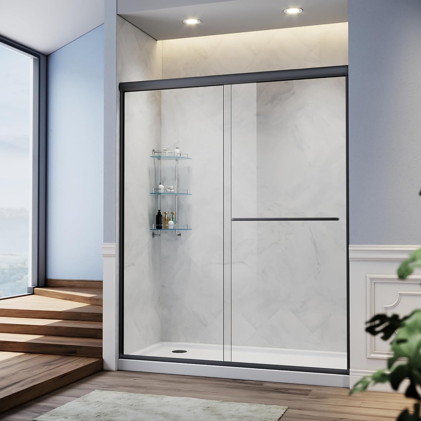 SUNNY SHOWER Bathtub Shower Door Glass Sliding Tub Door Semi-Frameless 1/4" Clear Glass Shower Enclosure Doors for Bathroom, Black Finish 58.5-60 in.W x 62 in.H