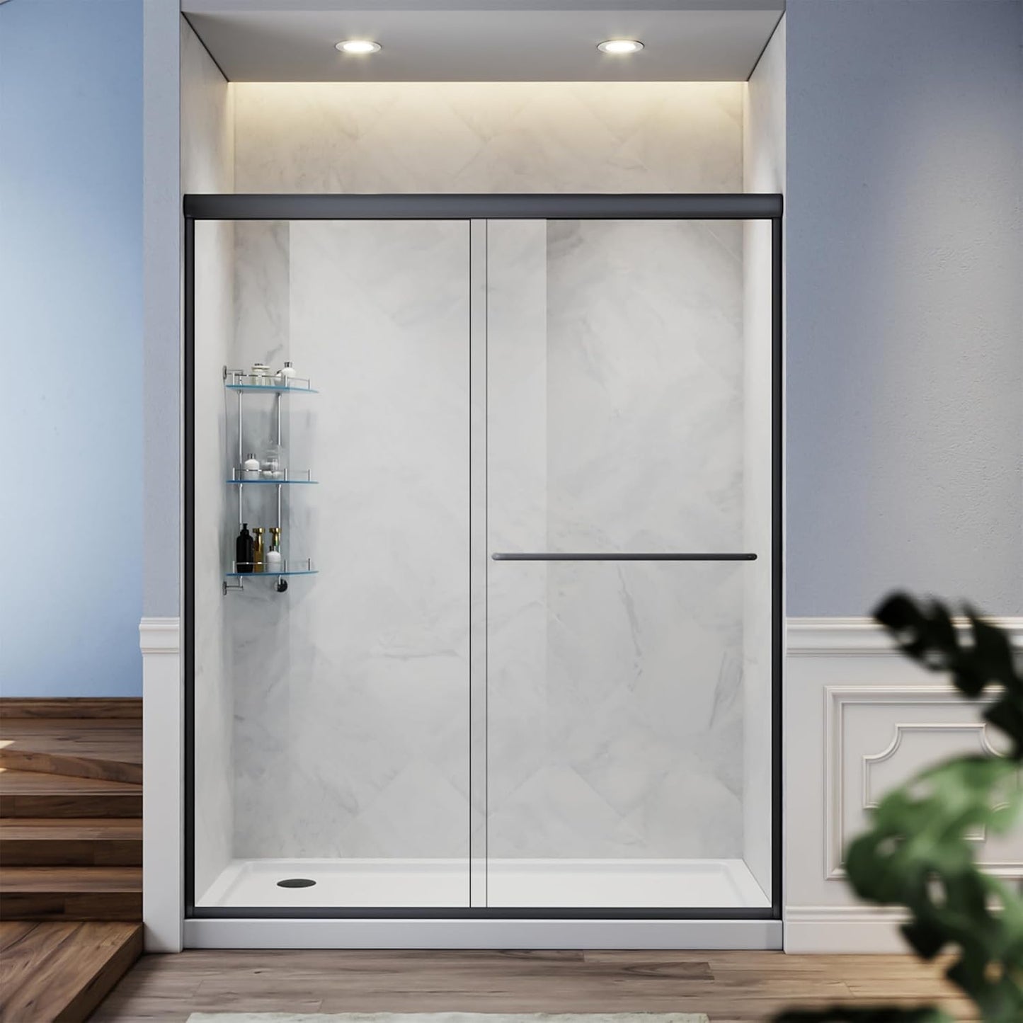 SUNNY SHOWER Bathtub Shower Door Glass Sliding Tub Door Semi-Frameless 1/4" Clear Glass Shower Enclosure Doors for Bathroom, Black Finish 58.5-60 in.W x 62 in.H