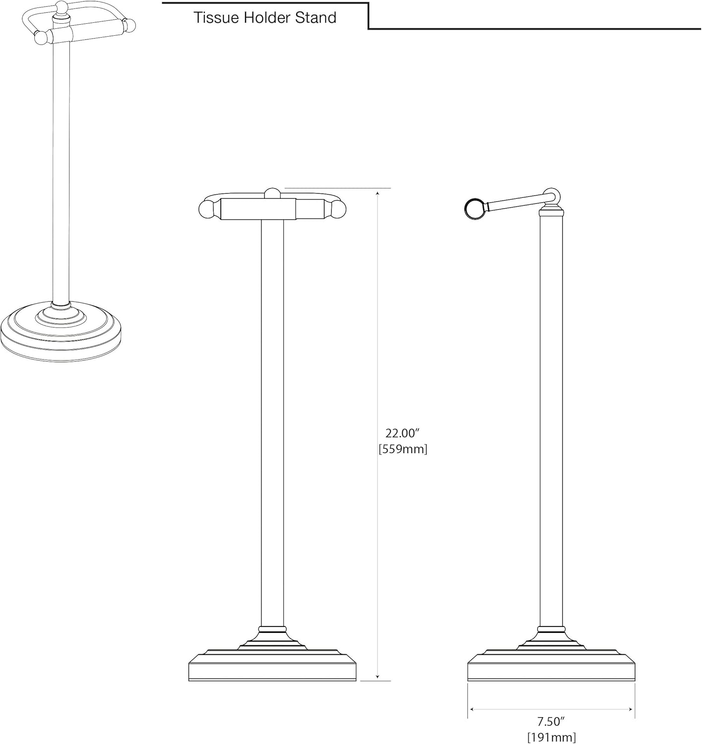 Gatco 1436MX, Freestanding Toilet Paper Holder, 22” H, Matte Black/Floor Standing Weighted Base Toilet Paper Holder Stand