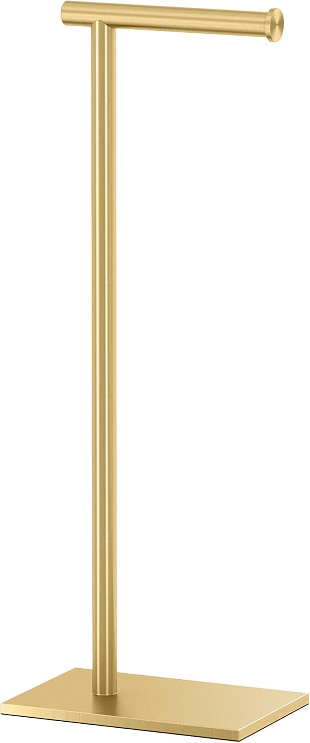 Gatco 1431SN, Modern Rectangle Base Freestanding Toilet Paper Holder, 22.25”, Satin Nickel/Free Standing Toilet Tissue Holder Stand with Weighted Base