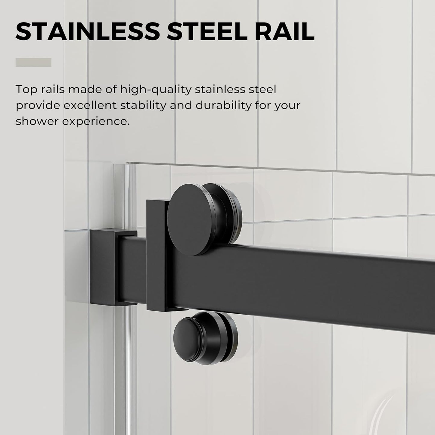 DELAVIN 56-59 in.W x 59 in.H Frameless Bathtub Door, Stainless Steel Tub Shower Door, Bathtub Shower Door with 5/16" (8mm) SGCC Certified Clear Tempered Glass, Black Shower Doors