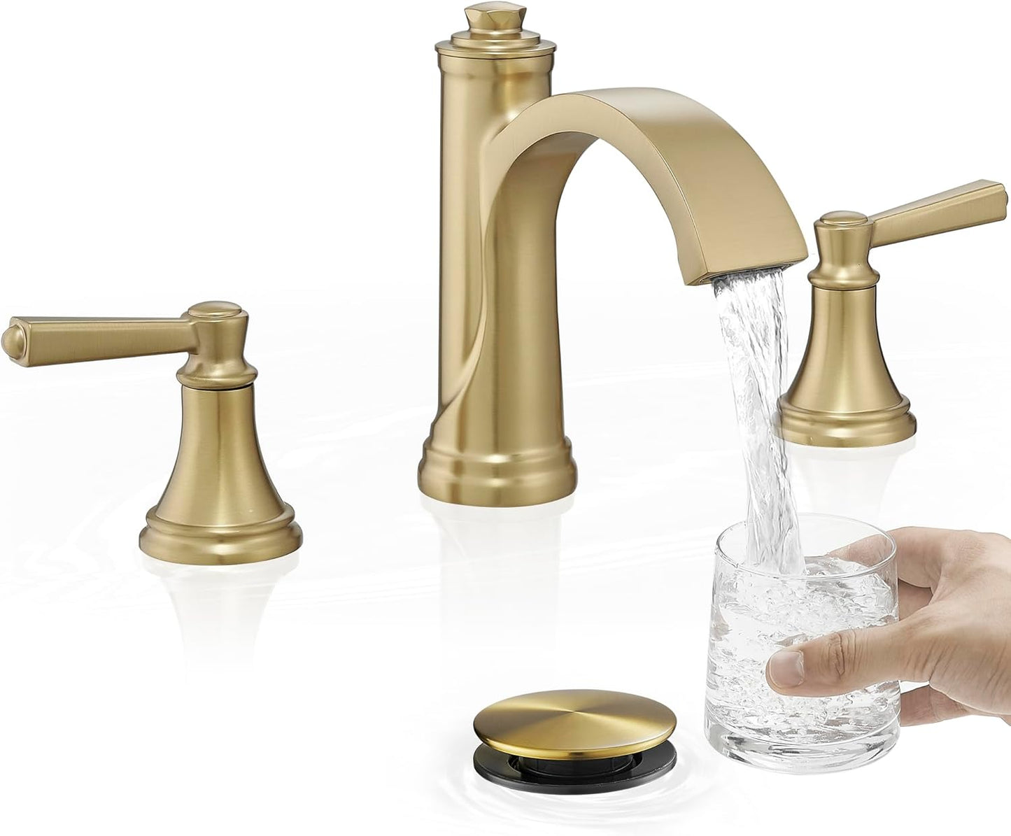 Waterfall Bathroom Faucet 3 Hole, 4-16 Inch Oil Rubbed Bronze Bathroom Faucet, Brass Bathroom Sink Faucet, 2 Handle Bathroom Faucets, Bathroom Vanity Faucet with Pop-Up Drain, Water Hoses