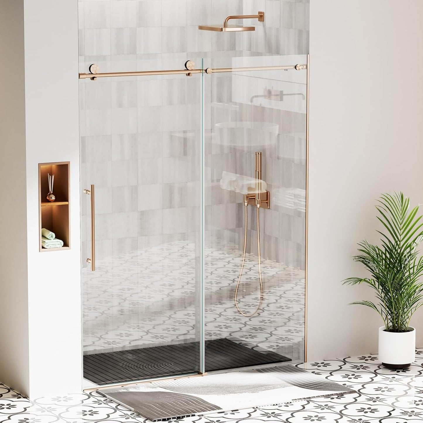 Frameless Bathtub Shower Doors 56-60" Width x 59" Height with 5/16" (8mm) Clear Tempered Glass,Silent Soft-Close Design,Brushed Nickel