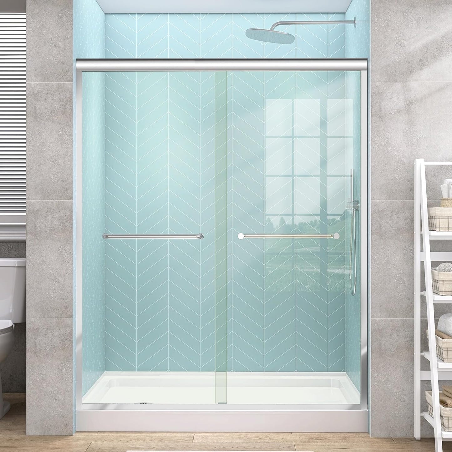 GETPRO Tub Shower Door Sliding 57-60 in. W x 58 in. H Semi-Frameless Bypass Double Sliding Bathroom Glass Tub Door,1/4 inch Clear Tempered Glass Bathtub Door Matte Black