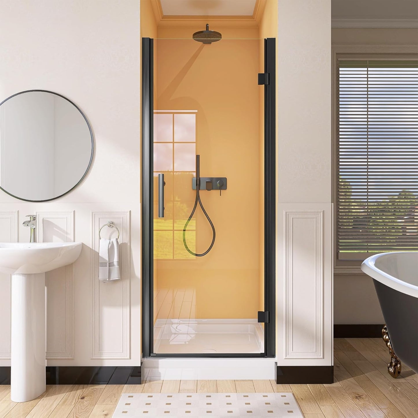 GETPRO Shower Door for Tub 56-60 in. W x 62 in. H Semi-Frameless Tub Door for Shower, Double Sliding Bypass Bath Tub Shower Glass Doors with 5/16 inch Tempered Glass Matte Black