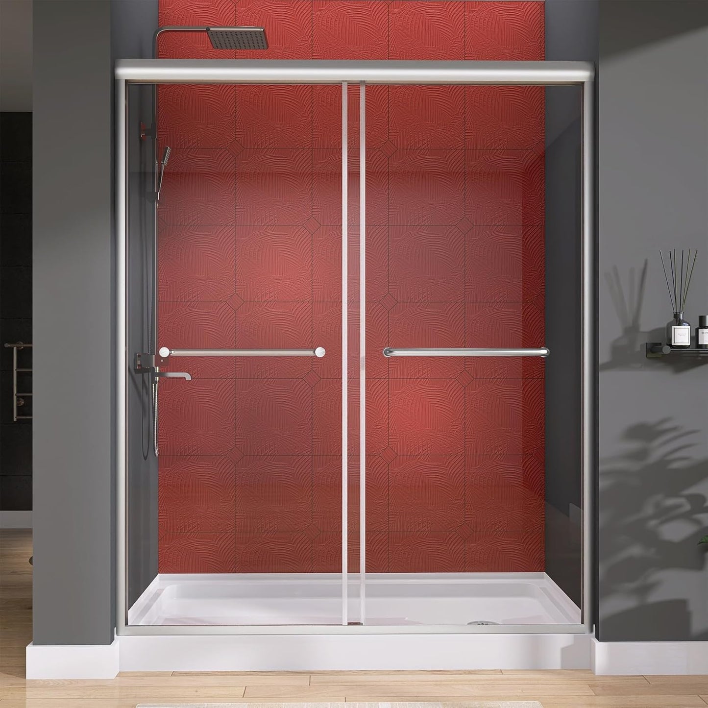 GETPRO Shower Door for Tub 56-60 in. W x 62 in. H Semi-Frameless Tub Door for Shower, Double Sliding Bypass Bath Tub Shower Glass Doors with 5/16 inch Tempered Glass Matte Black