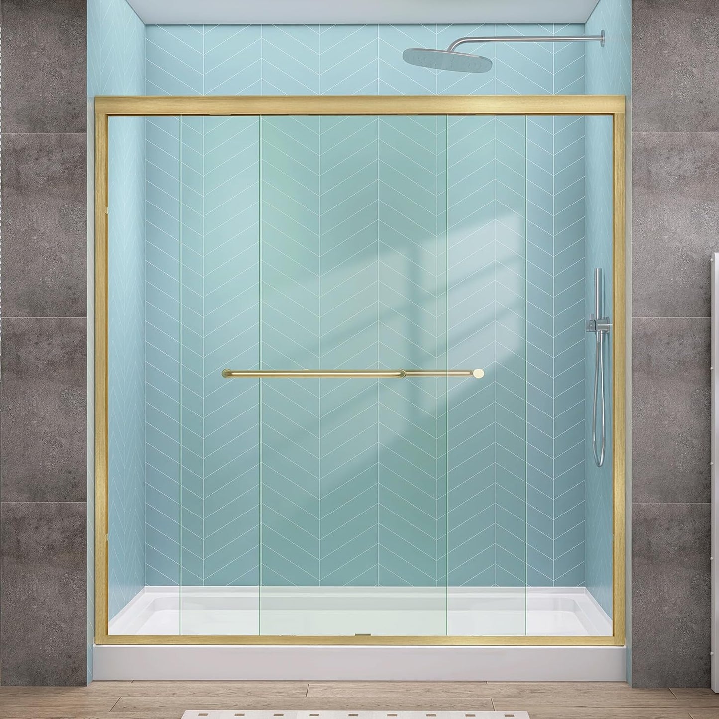 GETPRO Tub Shower Door Sliding 57-60 in. W x 58 in. H Semi-Frameless Bypass Double Sliding Bathroom Glass Tub Door,1/4 inch Clear Tempered Glass Bathtub Door Matte Black