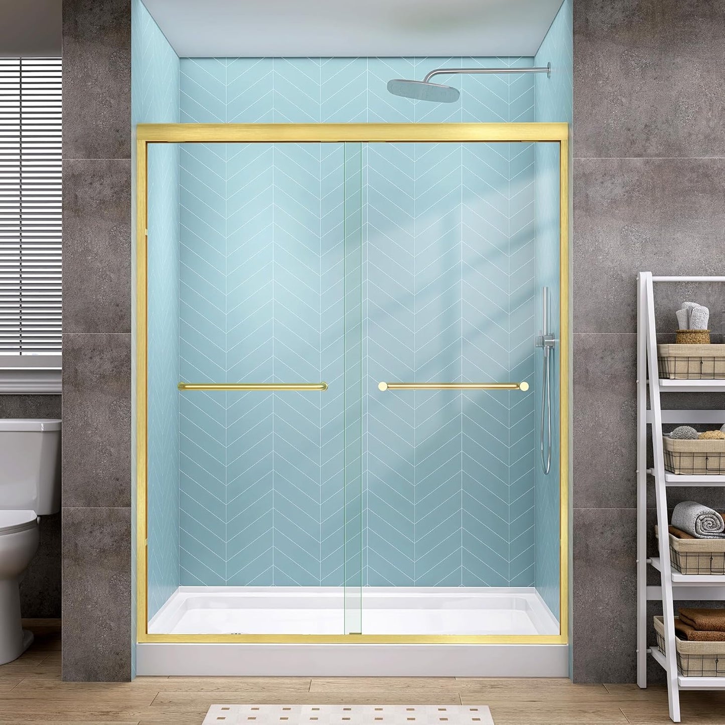 GETPRO Tub Shower Door Sliding 57-60 in. W x 58 in. H Semi-Frameless Bypass Double Sliding Bathroom Glass Tub Door,1/4 inch Clear Tempered Glass Bathtub Door Matte Black