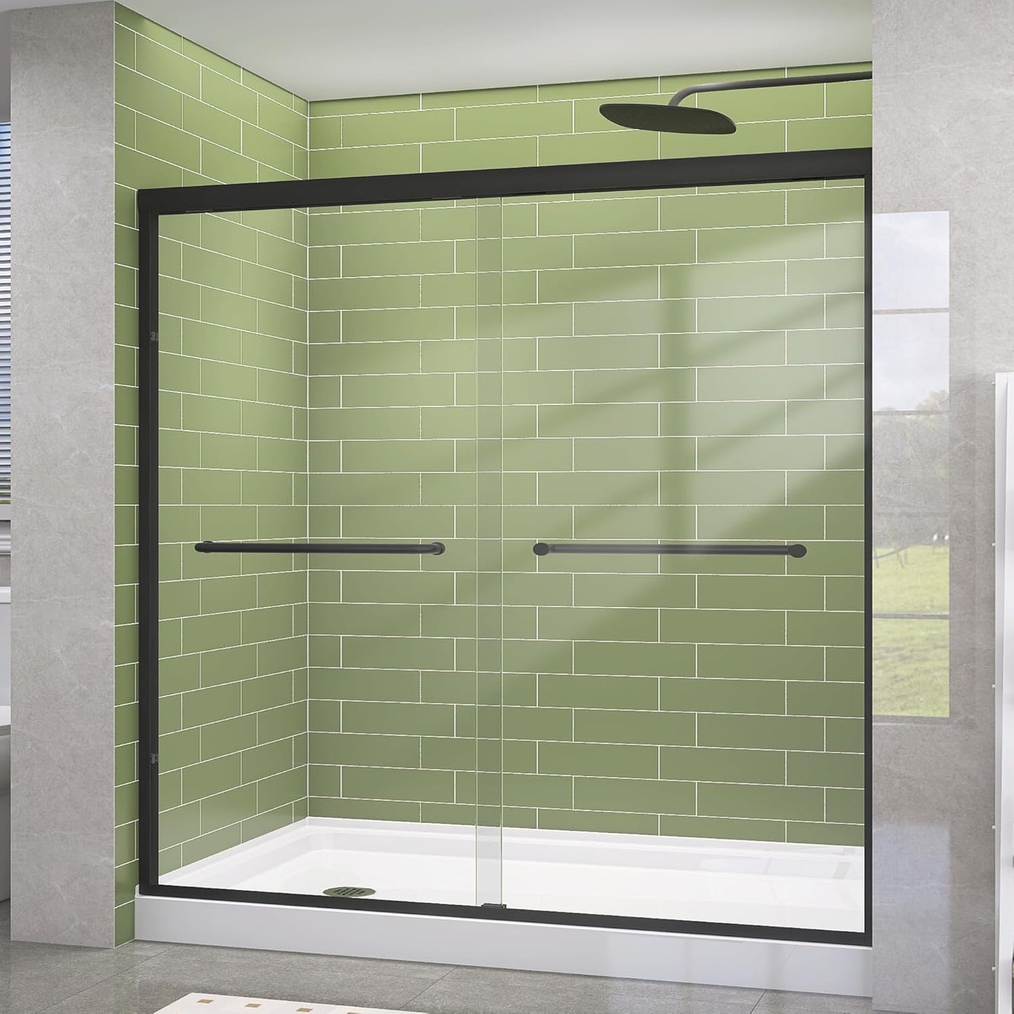 GETPRO Tub Shower Door Sliding 57-60 in. W x 58 in. H Semi-Frameless Bypass Double Sliding Bathroom Glass Tub Door,1/4 inch Clear Tempered Glass Bathtub Door Matte Black