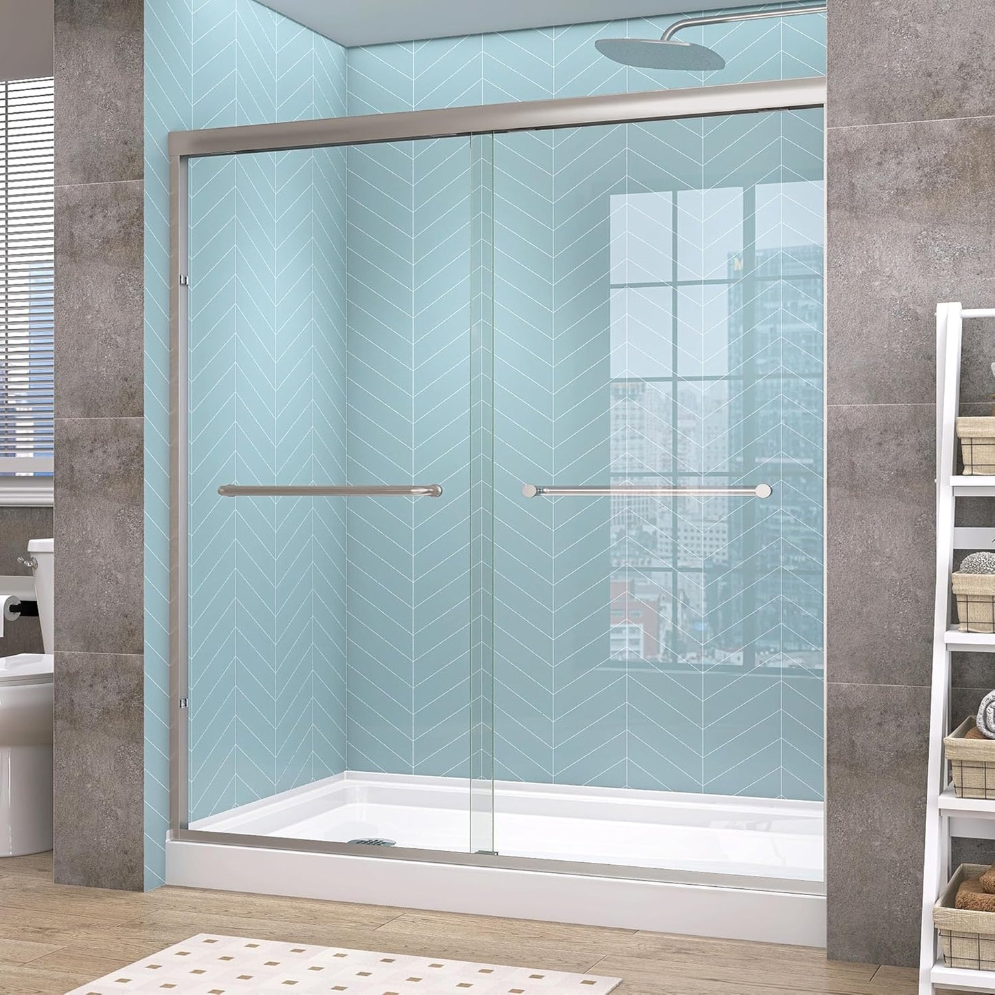 GETPRO Tub Shower Door Sliding 57-60 in. W x 58 in. H Semi-Frameless Bypass Double Sliding Bathroom Glass Tub Door,1/4 inch Clear Tempered Glass Bathtub Door Matte Black