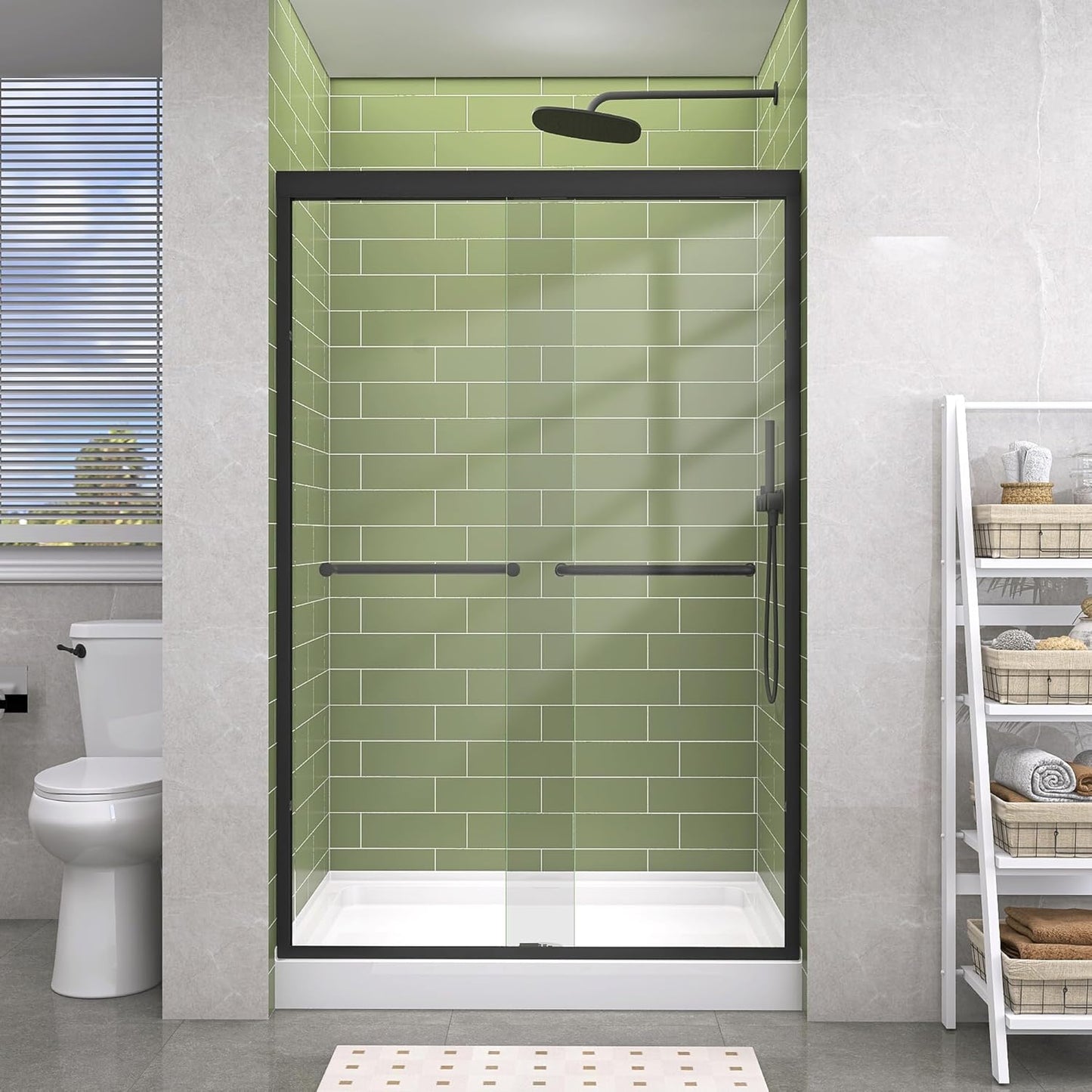 GETPRO Tub Shower Door Sliding 57-60 in. W x 58 in. H Semi-Frameless Bypass Double Sliding Bathroom Glass Tub Door,1/4 inch Clear Tempered Glass Bathtub Door Matte Black