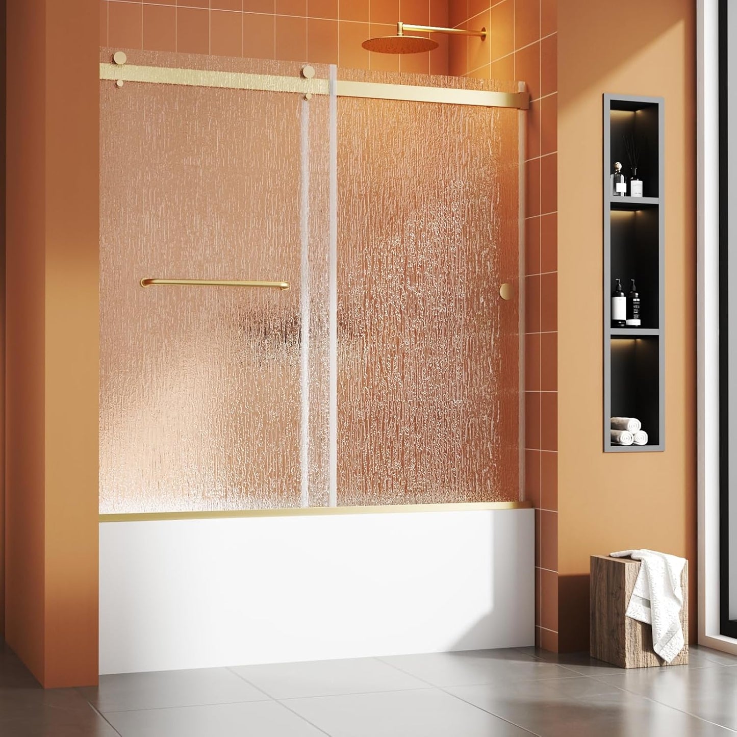 Bathtub Sliding Door, 55"-60" W x 56" H Tub Shower Door, Bathtub Door, Bathtub Glass Door Bathtub Double Sliding Shower Door 5/16" Tempered Glass Explosion-Proof Film Stainless Steel Black