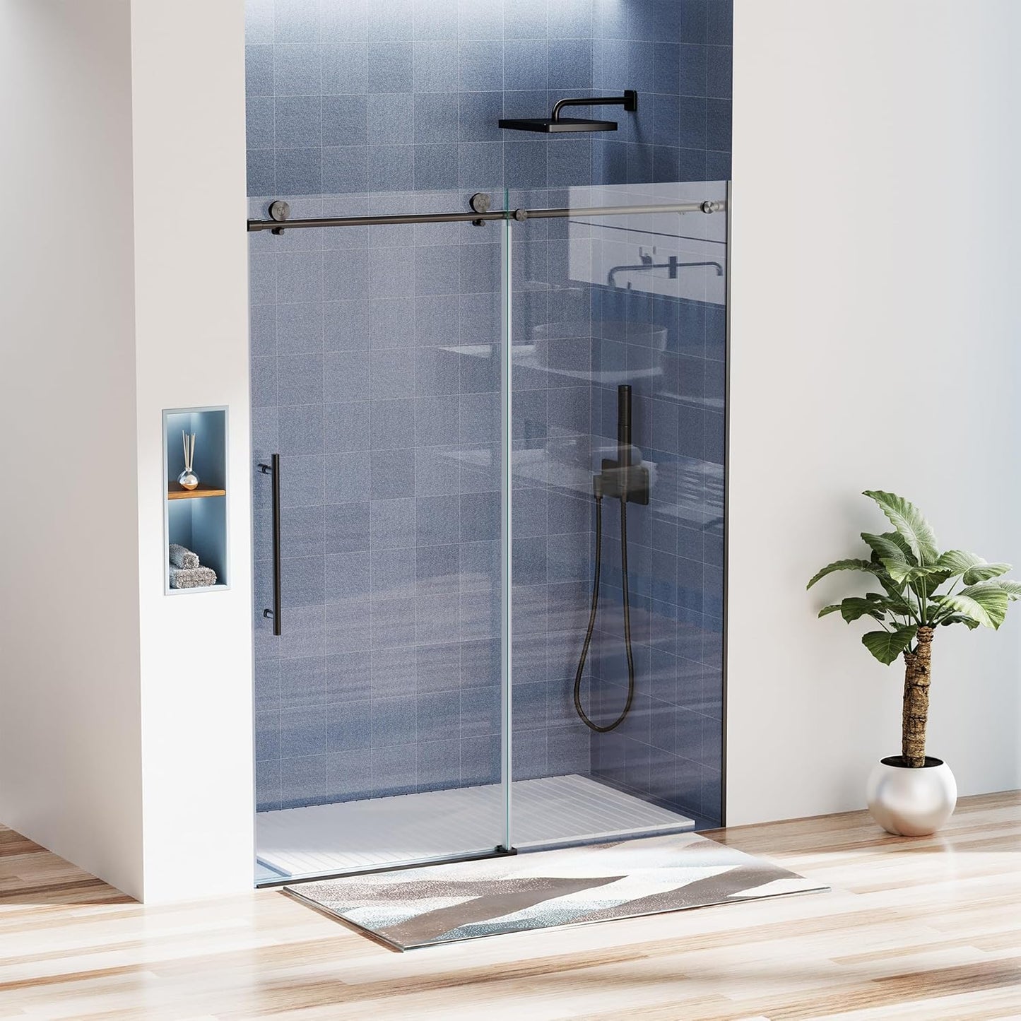 Frameless Bathtub Shower Doors 56-60" Width x 59" Height with 5/16" (8mm) Clear Tempered Glass,Silent Soft-Close Design,Brushed Nickel
