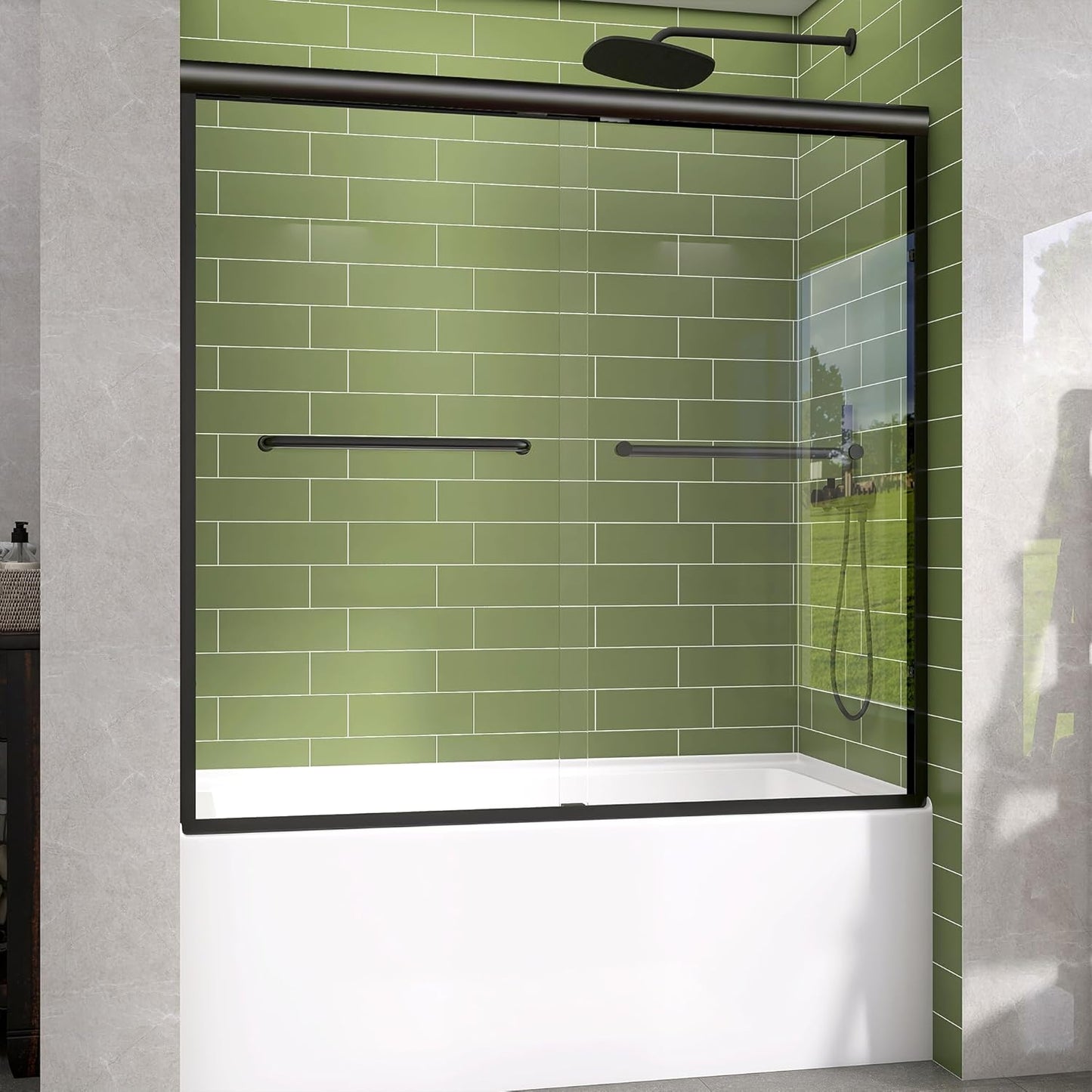 GETPRO Tub Shower Door Sliding 57-60 in. W x 58 in. H Semi-Frameless Bypass Double Sliding Bathroom Glass Tub Door,1/4 inch Clear Tempered Glass Bathtub Door Matte Black