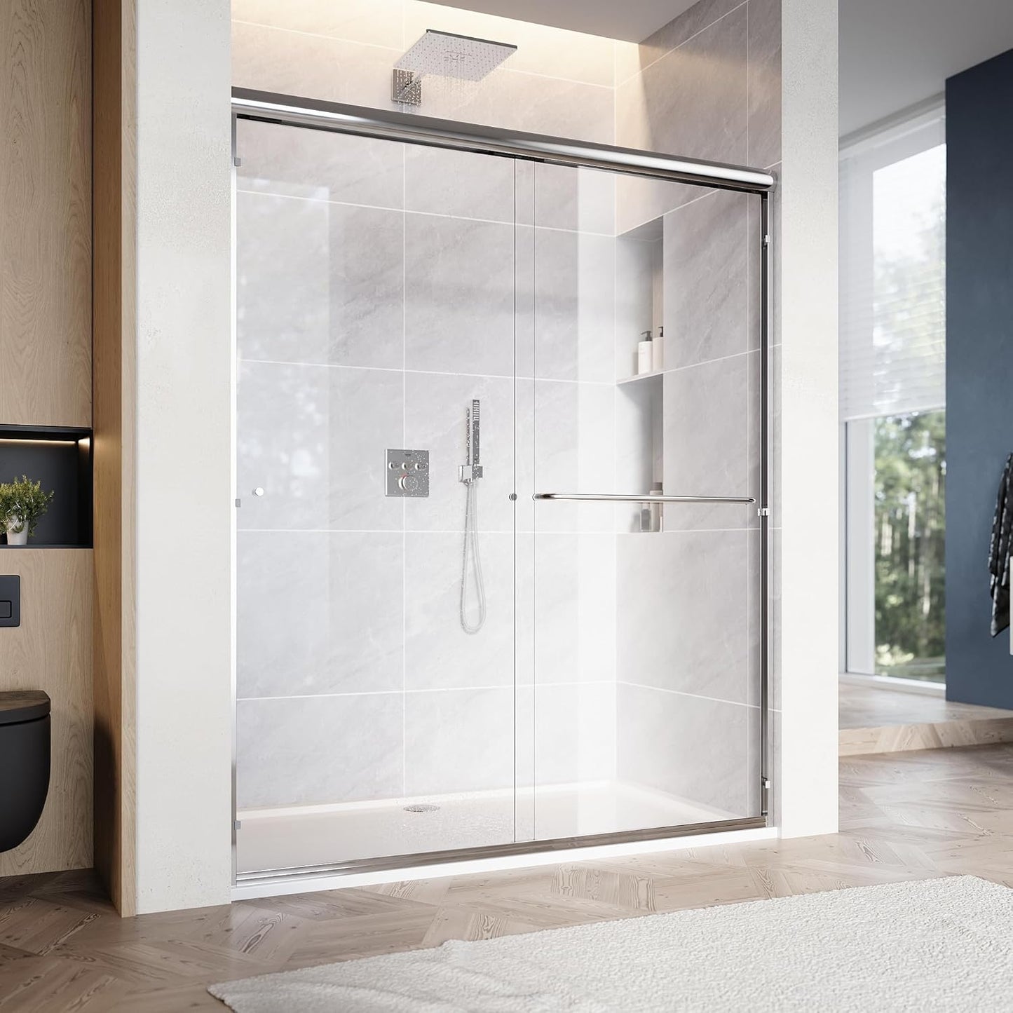 SUNNY SHOWER Bathtub Shower Door Glass Sliding Tub Door Semi-Frameless 1/4" Clear Glass Shower Enclosure Doors for Bathroom, Black Finish 58.5-60 in.W x 62 in.H