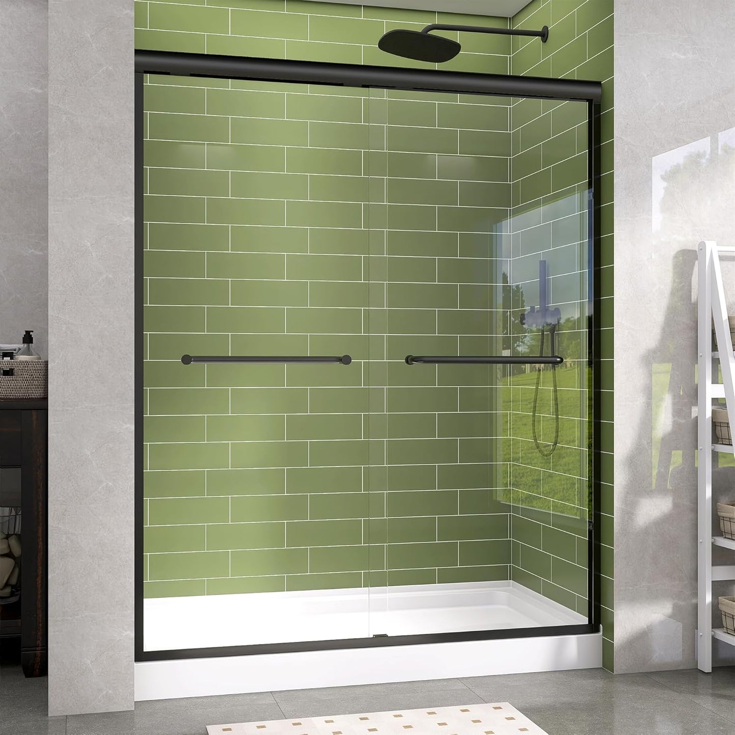 GETPRO Tub Shower Door Sliding 57-60 in. W x 58 in. H Semi-Frameless Bypass Double Sliding Bathroom Glass Tub Door,1/4 inch Clear Tempered Glass Bathtub Door Matte Black