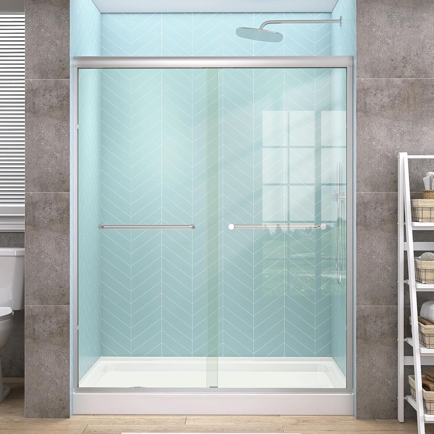 GETPRO Tub Shower Door Sliding 57-60 in. W x 58 in. H Semi-Frameless Bypass Double Sliding Bathroom Glass Tub Door,1/4 inch Clear Tempered Glass Bathtub Door Matte Black