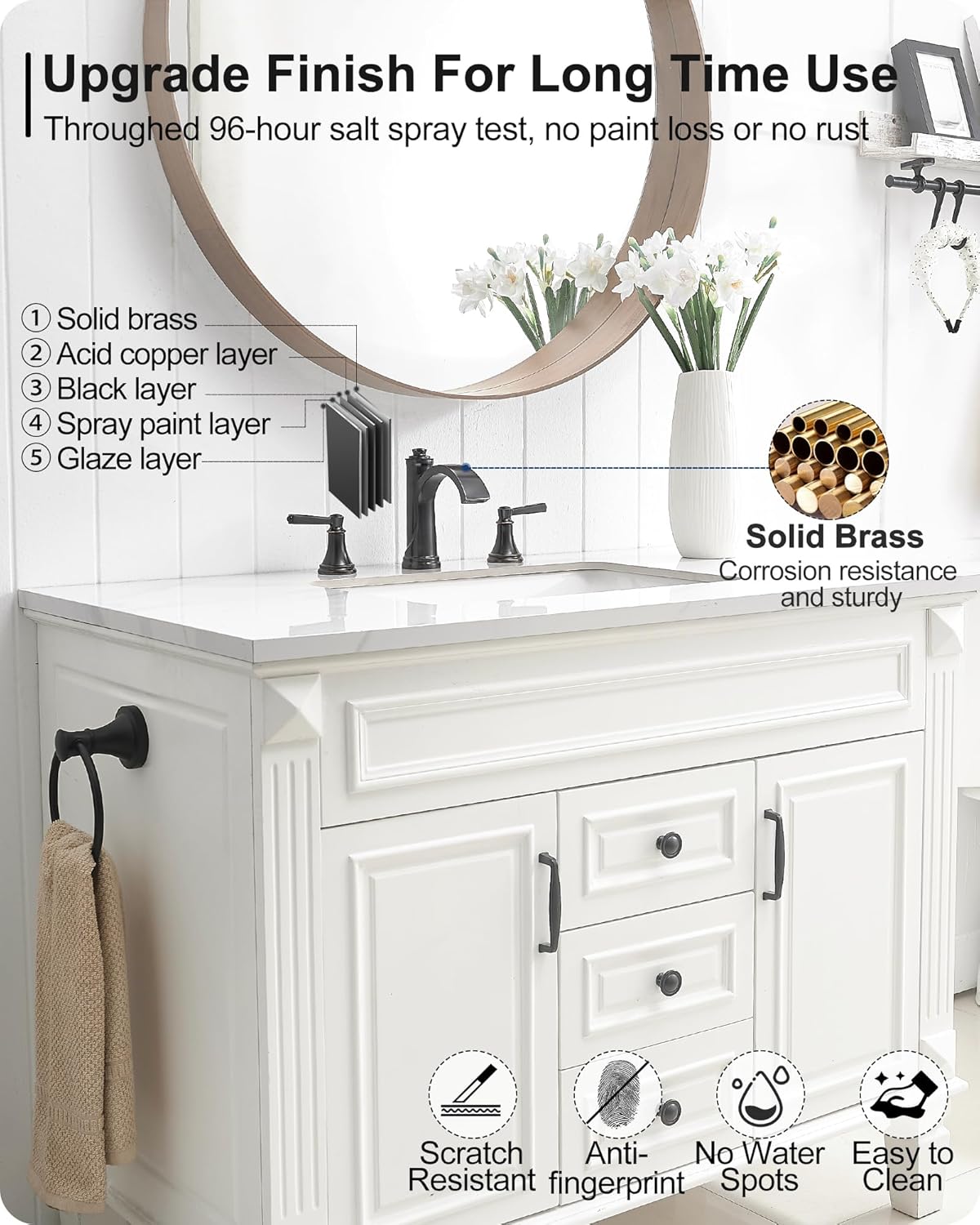 Waterfall Bathroom Faucet 3 Hole, 4-16 Inch Oil Rubbed Bronze Bathroom Faucet, Brass Bathroom Sink Faucet, 2 Handle Bathroom Faucets, Bathroom Vanity Faucet with Pop-Up Drain, Water Hoses
