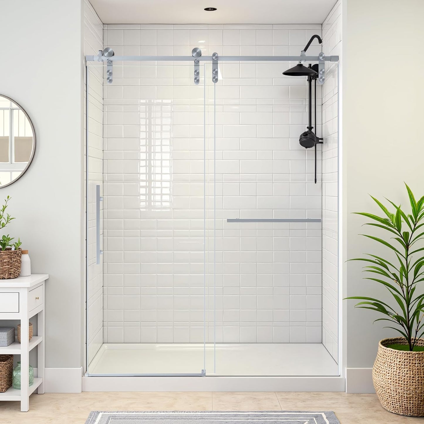 Shower Door Bathtub Sliding 56-60" W x 58" H, Shower Doors for Walk in Shower, Water Repellent Bathroom Shower Glass Bathtub Door, ABS Anti-Collision Rubber, Matte Black (1/4")