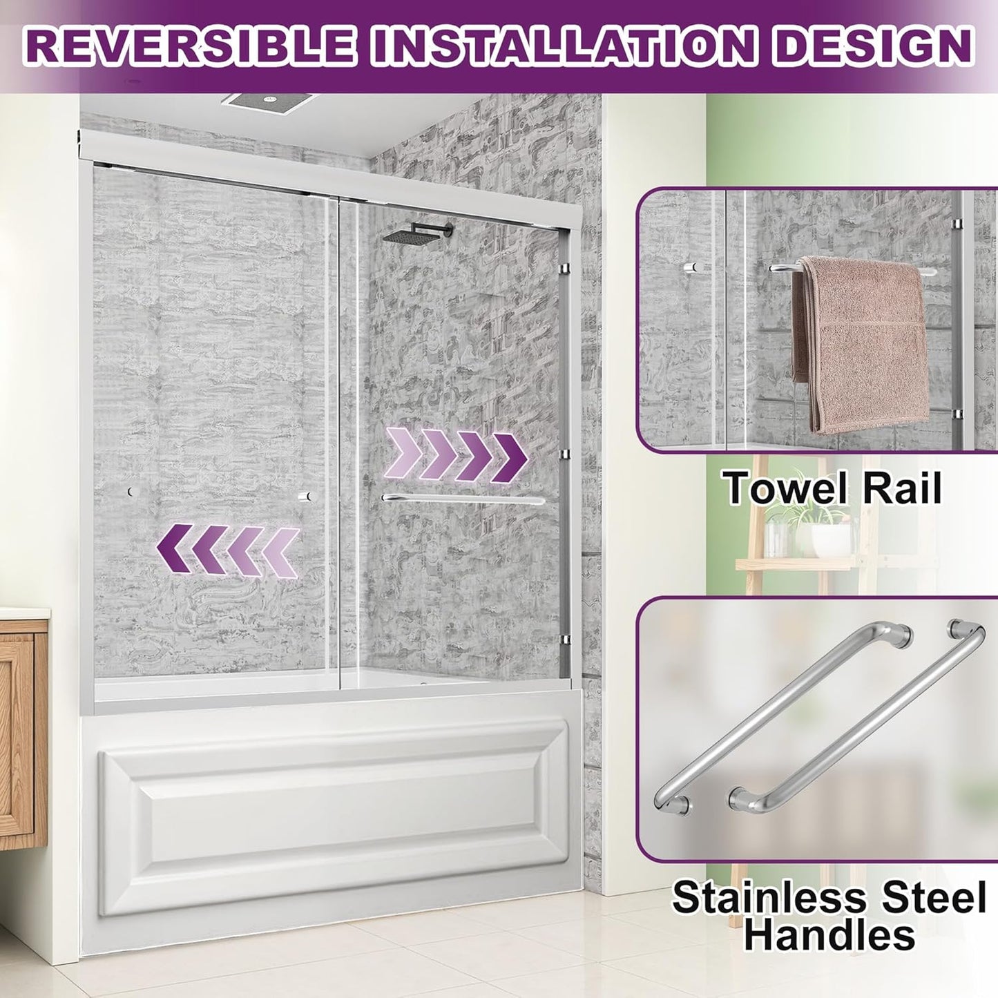 Bathtub Shower Door Double Sliding 56-60" W x 58" H, Semi-Frameless Glass Shower Door Bypass, Bathtub Sliding Glass Door with 1/4" (6mm) SGCC Certified Tempered Glass, Brushed Nickel