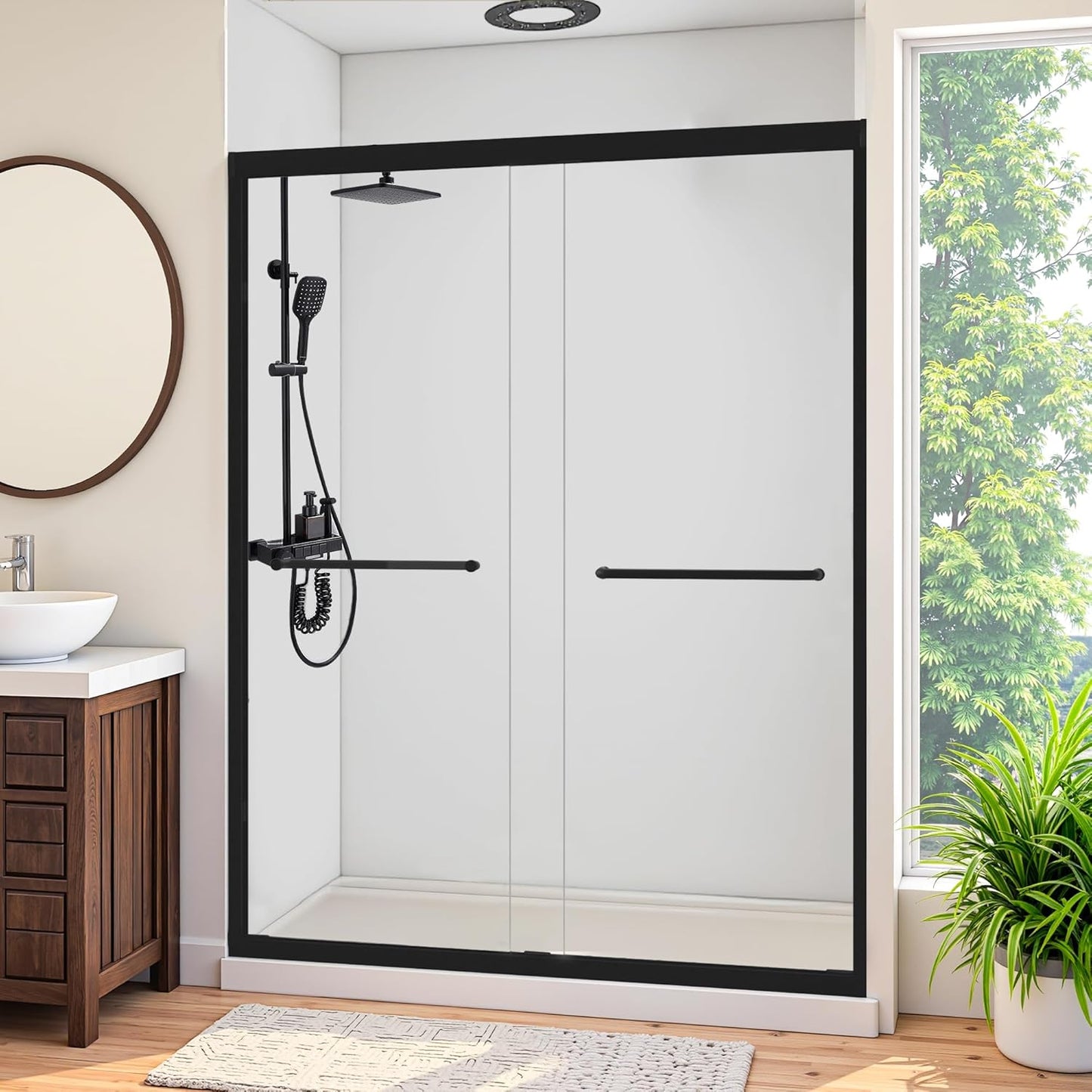 Shower Door Bathtub Sliding 56-60" W x 58" H, Shower Doors for Walk in Shower, Water Repellent Bathroom Shower Glass Bathtub Door, ABS Anti-Collision Rubber, Matte Black (1/4")