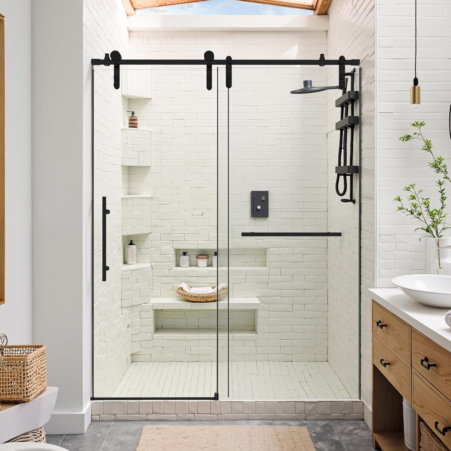 Shower Door Bathtub Sliding 56-60" W x 58" H, Shower Doors for Walk in Shower, Water Repellent Bathroom Shower Glass Bathtub Door, ABS Anti-Collision Rubber, Matte Black (1/4")