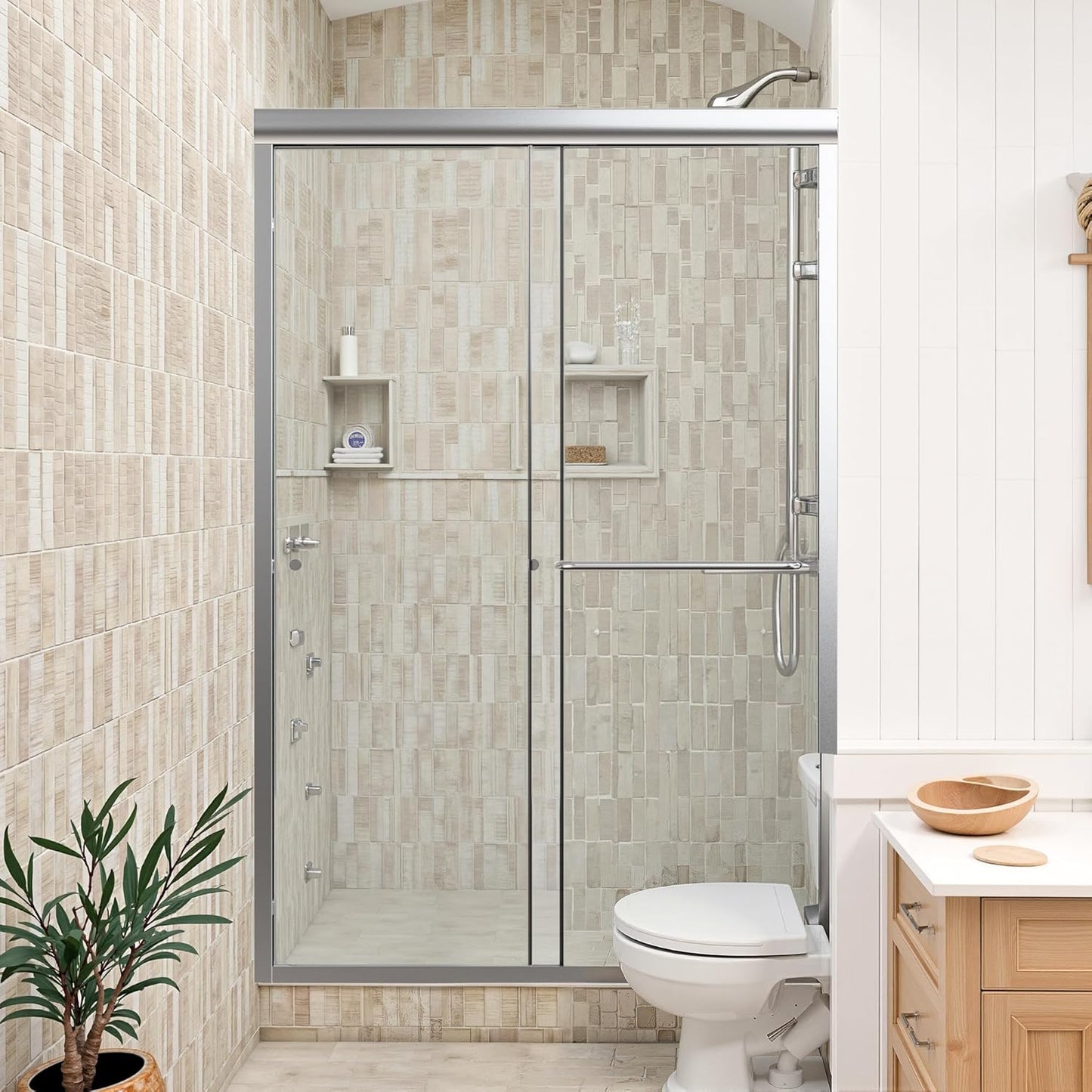 Shower Door Bathtub Sliding 56-60" W x 58" H, Shower Doors for Walk in Shower, Water Repellent Bathroom Shower Glass Bathtub Door, ABS Anti-Collision Rubber, Matte Black (1/4")