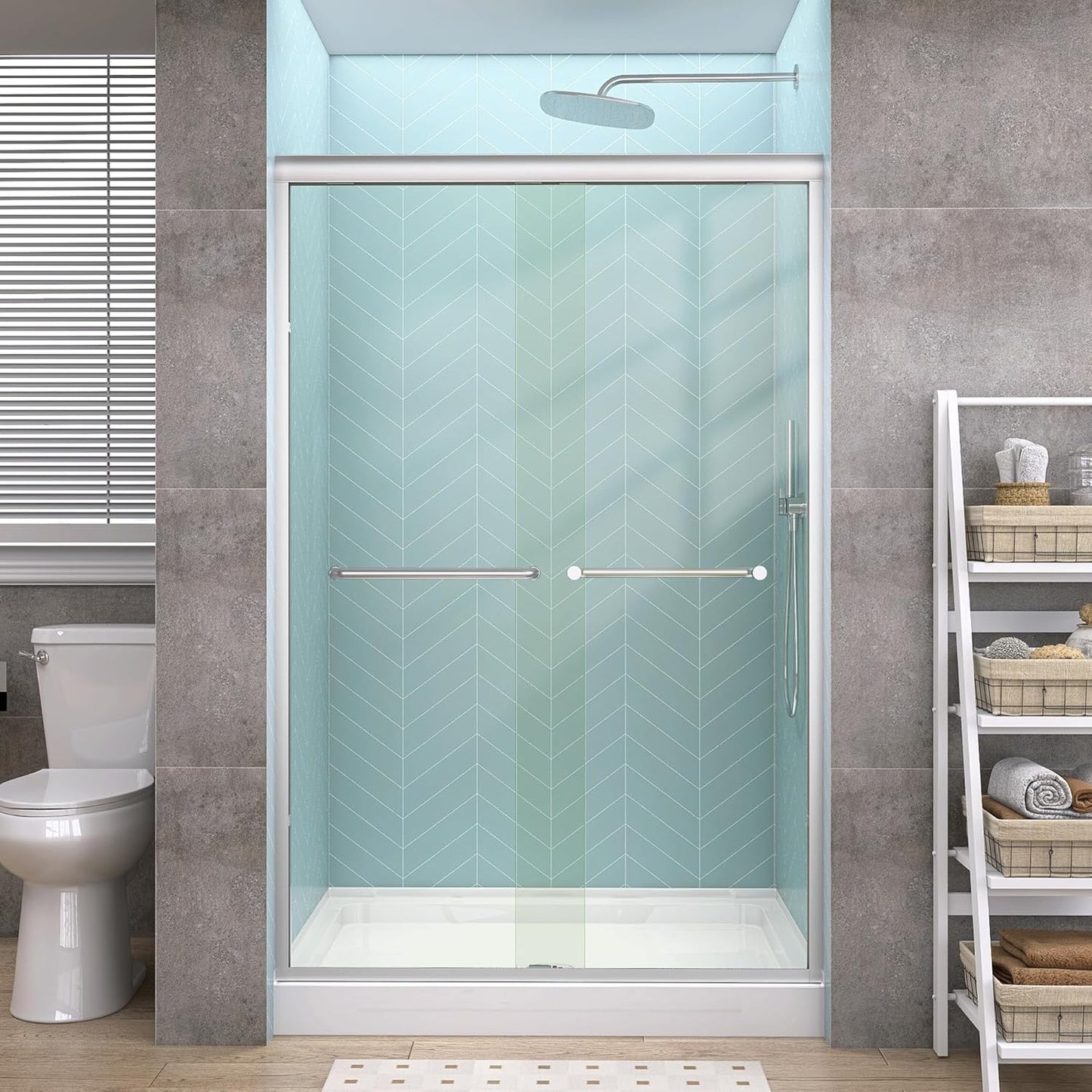 GETPRO Tub Shower Door Sliding 57-60 in. W x 58 in. H Semi-Frameless Bypass Double Sliding Bathroom Glass Tub Door,1/4 inch Clear Tempered Glass Bathtub Door Matte Black