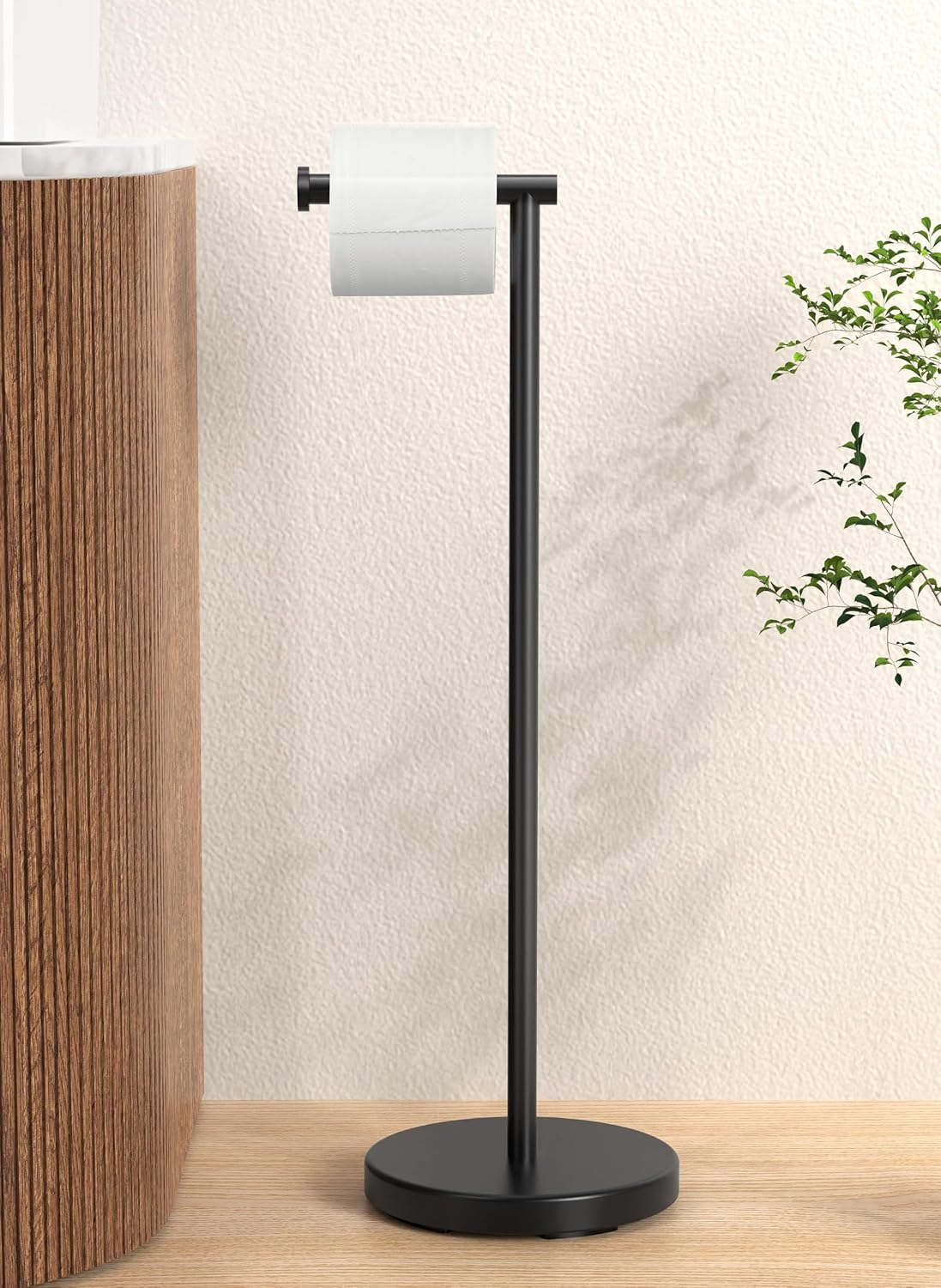 KES Bathroom Toilet Paper Holder Stand Modern Tissue Roll Holder SUS304 Stainless Steel Rustproof Freestanding 20.2" H, Matte Black BPH283S1-BK