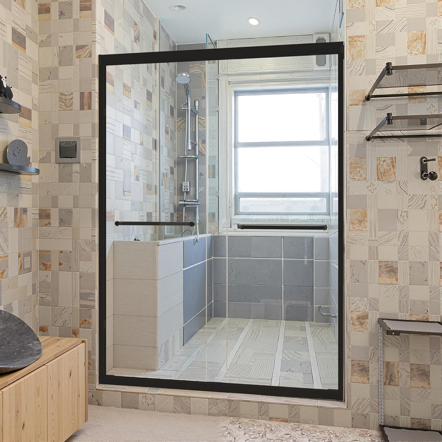 Shower Door Bathtub Sliding 56-60" W x 58" H, Shower Doors for Walk in Shower, Water Repellent Bathroom Shower Glass Bathtub Door, ABS Anti-Collision Rubber, Matte Black (1/4")