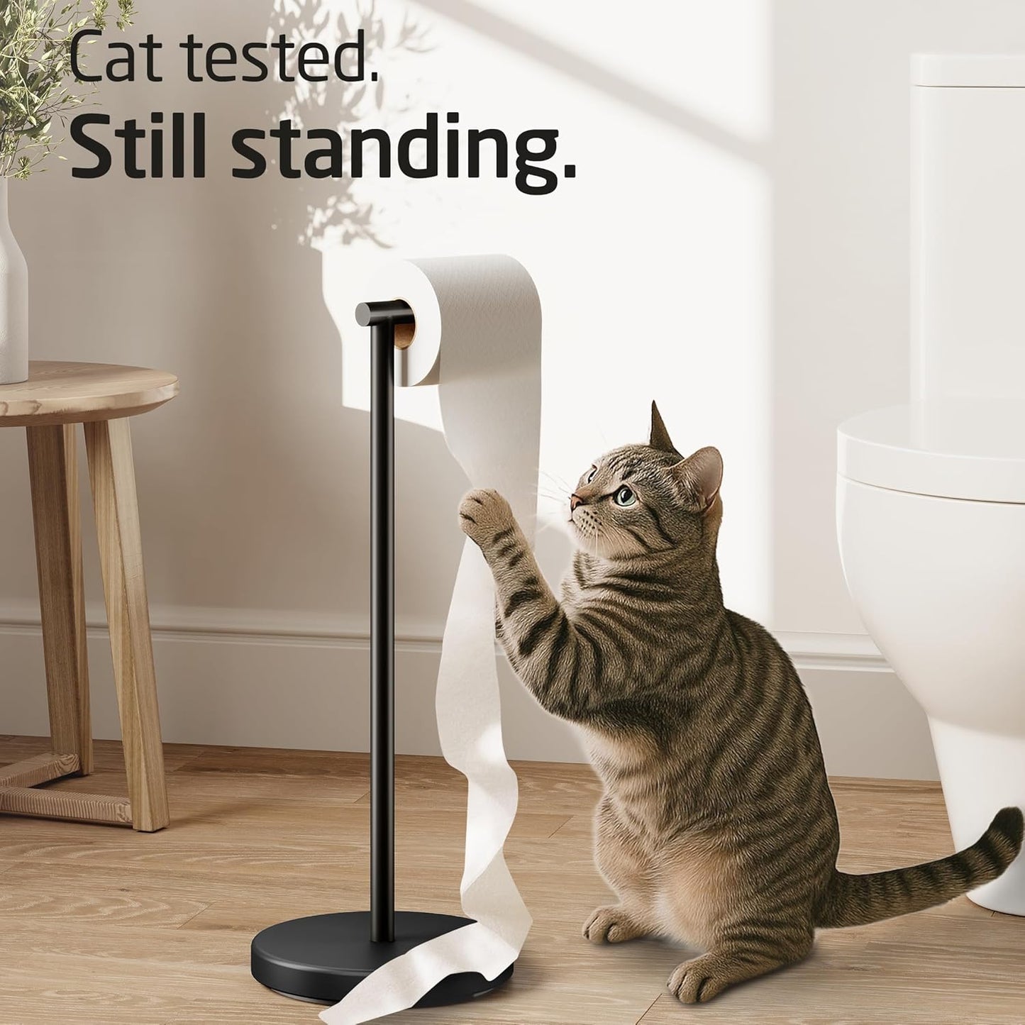 KES Bathroom Toilet Paper Holder Stand Modern Tissue Roll Holder SUS304 Stainless Steel Rustproof Freestanding 20.2" H, Matte Black BPH283S1-BK