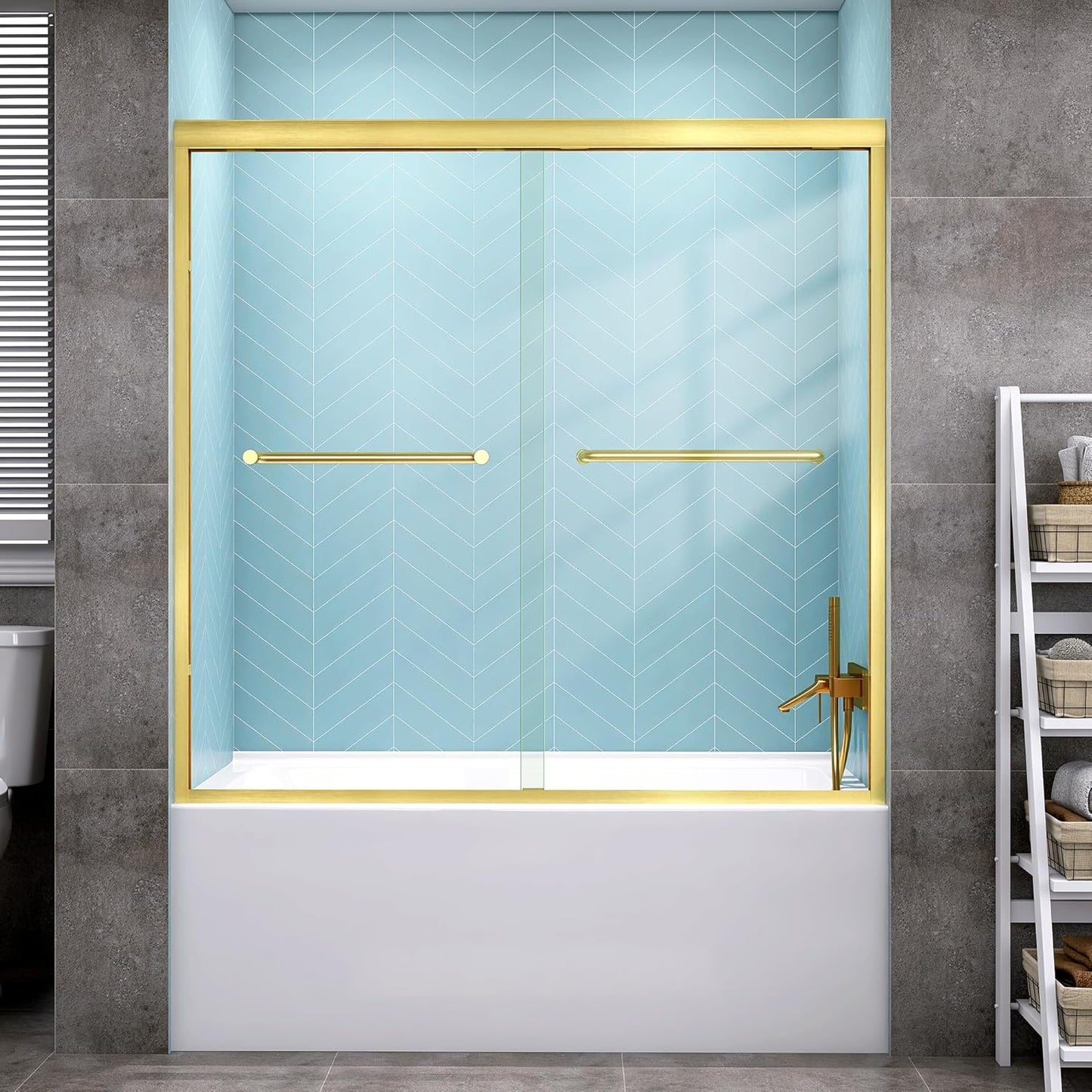 GETPRO Tub Shower Door Sliding 57-60 in. W x 58 in. H Semi-Frameless Bypass Double Sliding Bathroom Glass Tub Door,1/4 inch Clear Tempered Glass Bathtub Door Matte Black