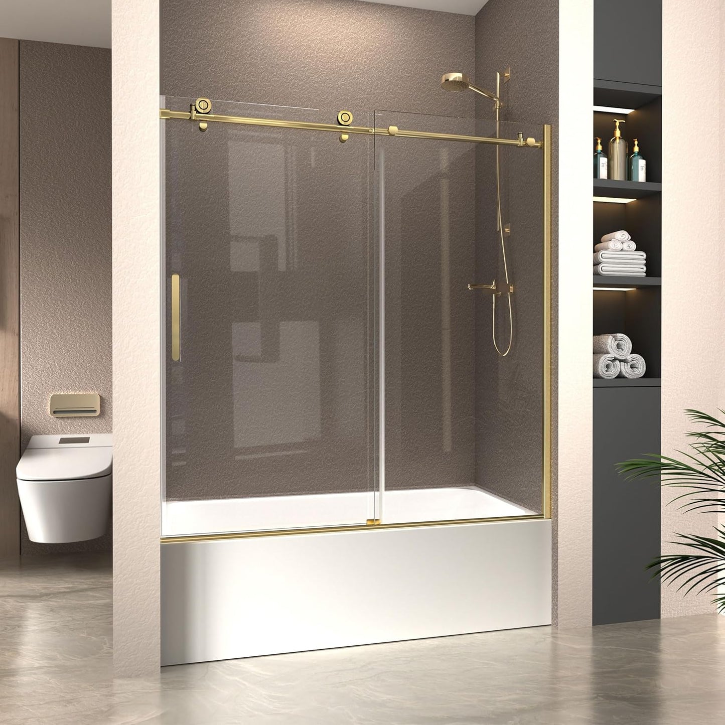 CKB Bathtub Sliding Doors, Semi-Frameless Bypass Tub Door, 56"–60" W × 56" H, 1/4" (6mm) ANSI Tempered Safety Glass, Matte Black, Berlin