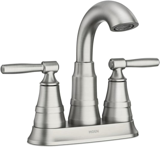 Moen Halle Spot Resist Brushed Nickel Two-Handle Centerset Bathroom Sink Faucet with Drain Assembly, 84971SRN