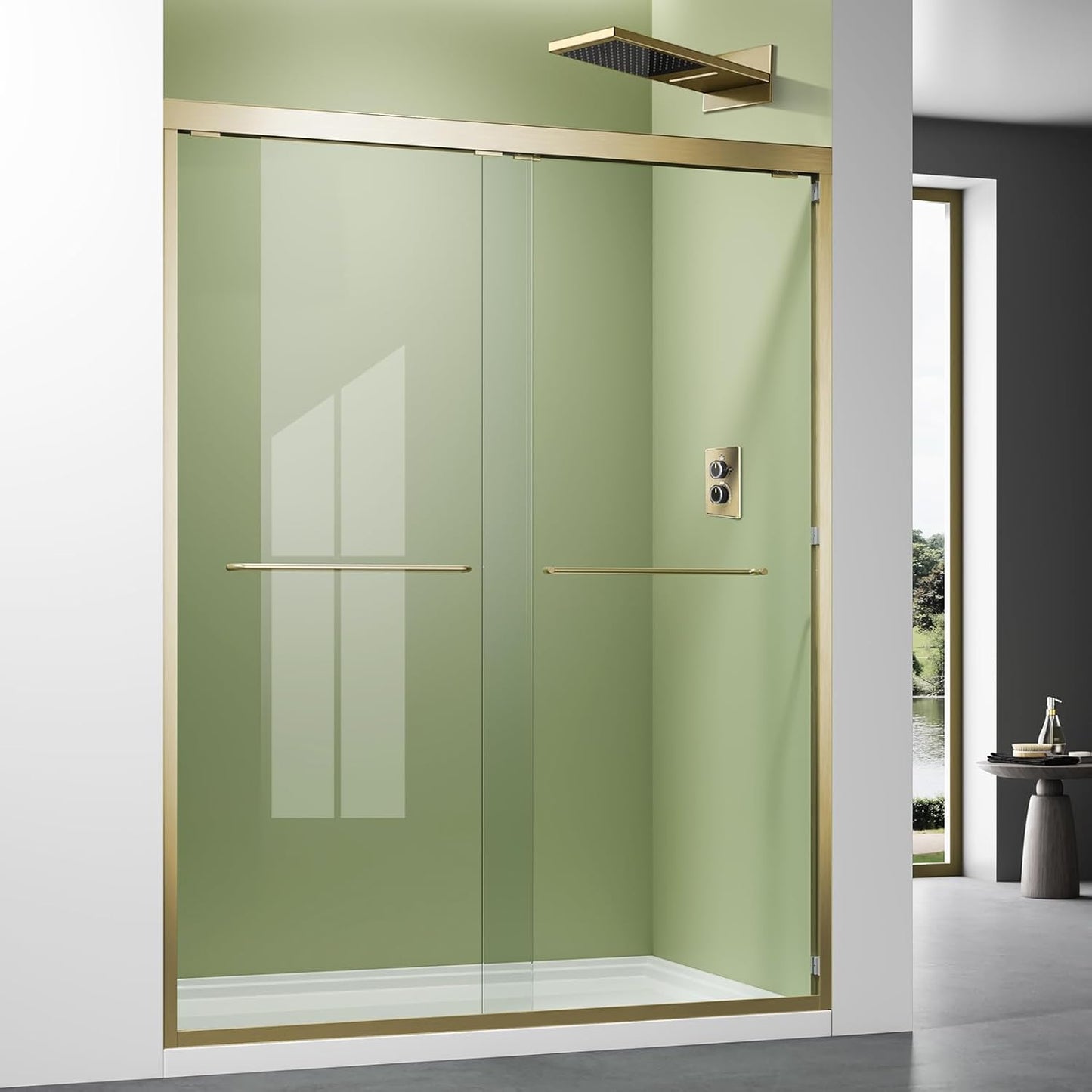 Bathtub Shower Door,56-60 inch W x 57 inch H Bypass Double Sliding Bath Tub Glass Shower Door,Semi-Frameless SGCC/ANSI Certified 1/4 inch Clear Tempered Glass,Matte Black Stainless Steel Handles