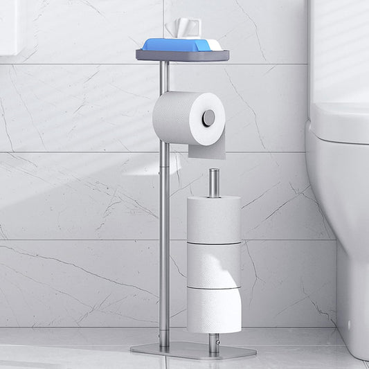 Kitsure Toilet Paper Holder Free Standing – Rustproof Metal Toilet Paper Stand for 4 Rolls with Anti-Slip Base and Shelf for Phone & Small Items, Bathroom Organizers and Storage, Large, Silver