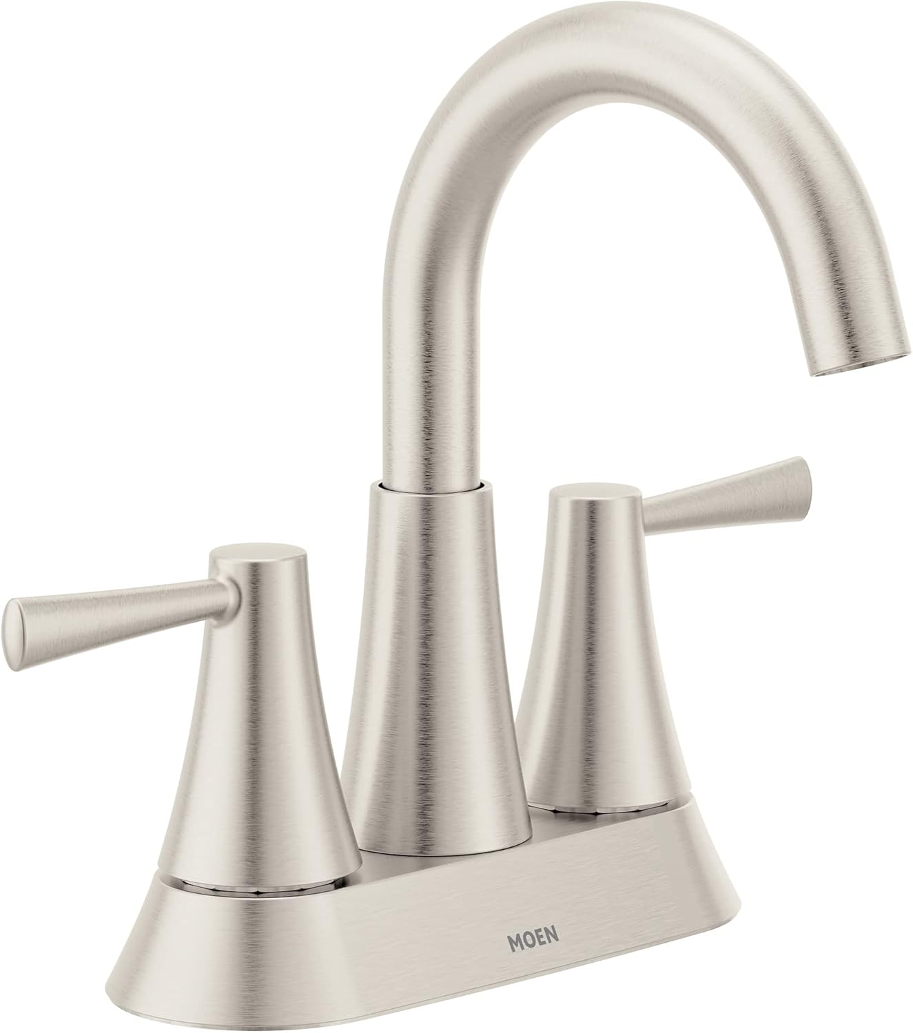 Moen Ronan Spot Resist Brushed Nickel Two-Handle 4" Centerset Modern Bathroom Faucet with Push-Down Drain, 84022SRN
