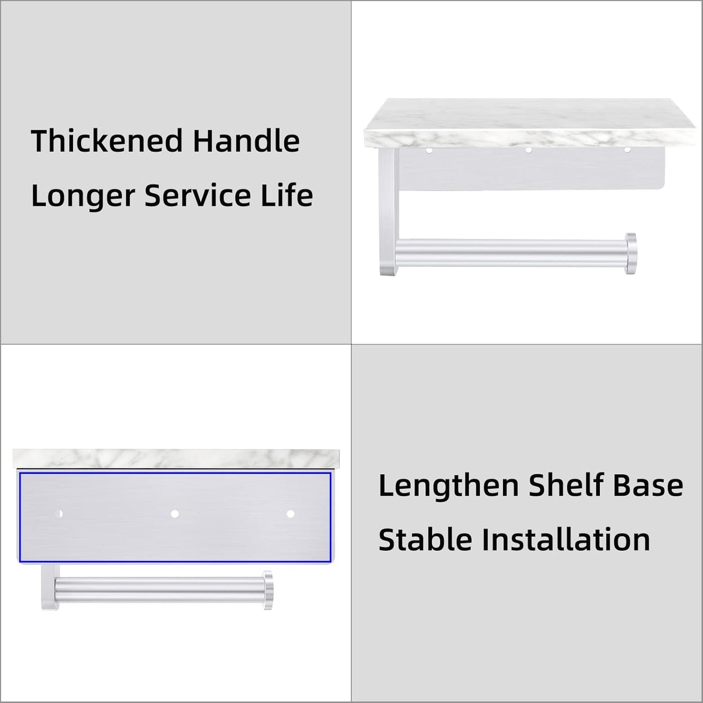 Brushed Nickel Toilet Paper Holder with Natural Marble Shelf, Screw Wall Mounted, Tissue Roll Holder for Bathroom Washroom