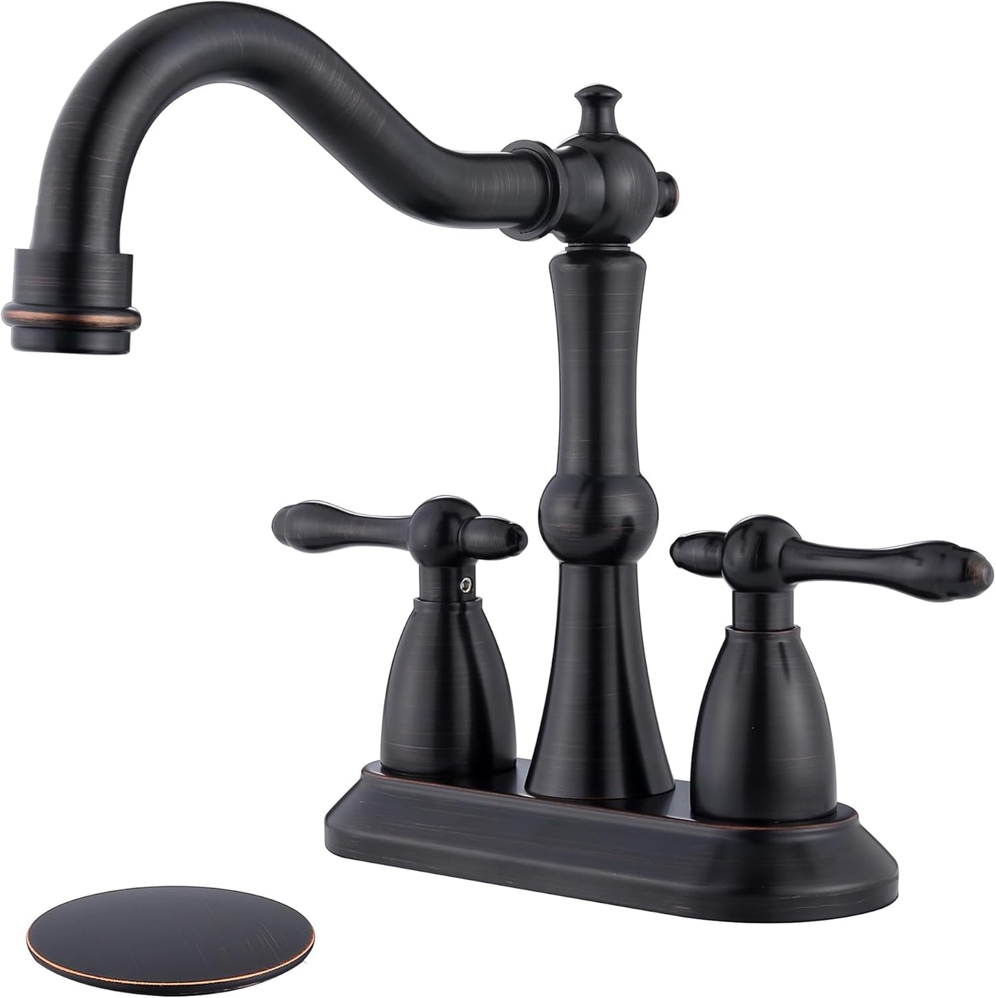 Brushed Gold Bathroom Faucet, Stainless Steel 4 inch Centerset Bathroom Faucet with Drain and Supply Hose, 2 Hole Gold Faucet for Bathroom Sink