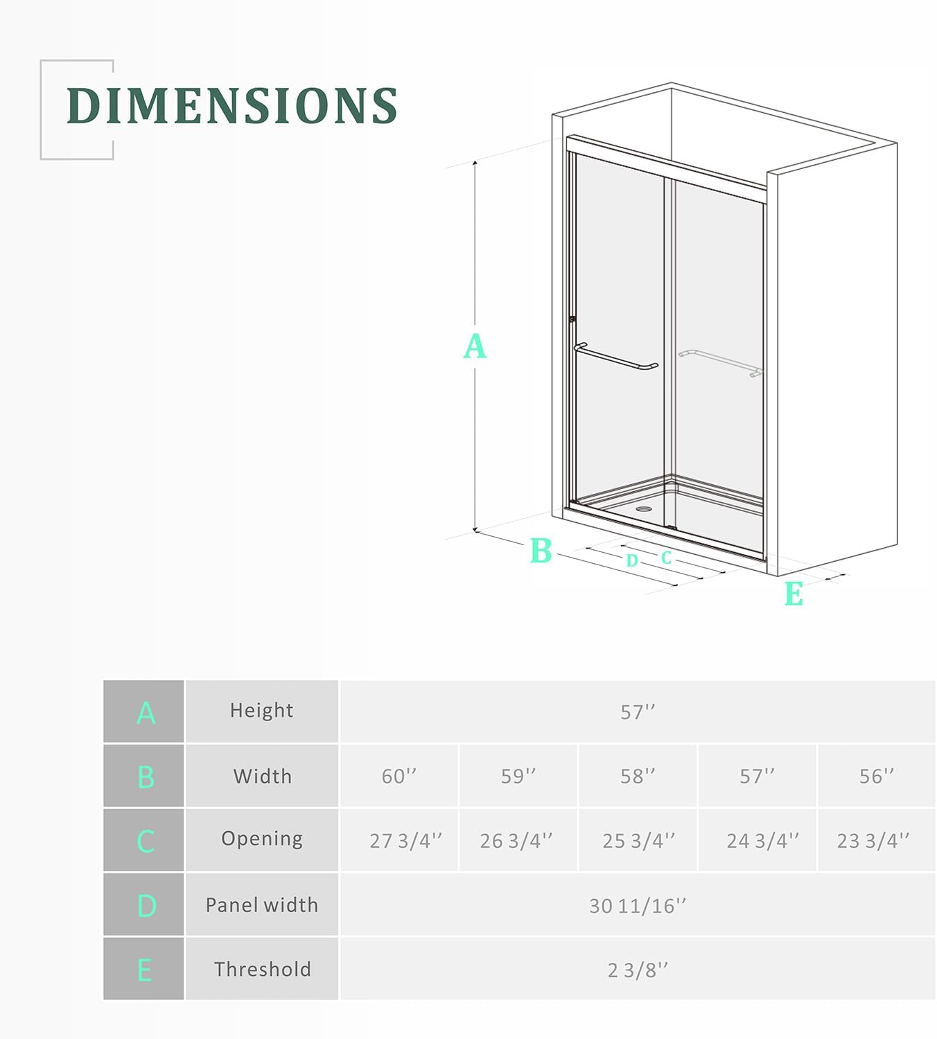 Bathtub Shower Door,56-60 inch W x 57 inch H Bypass Double Sliding Bath Tub Glass Shower Door,Semi-Frameless SGCC/ANSI Certified 1/4 inch Clear Tempered Glass,Matte Black Stainless Steel Handles
