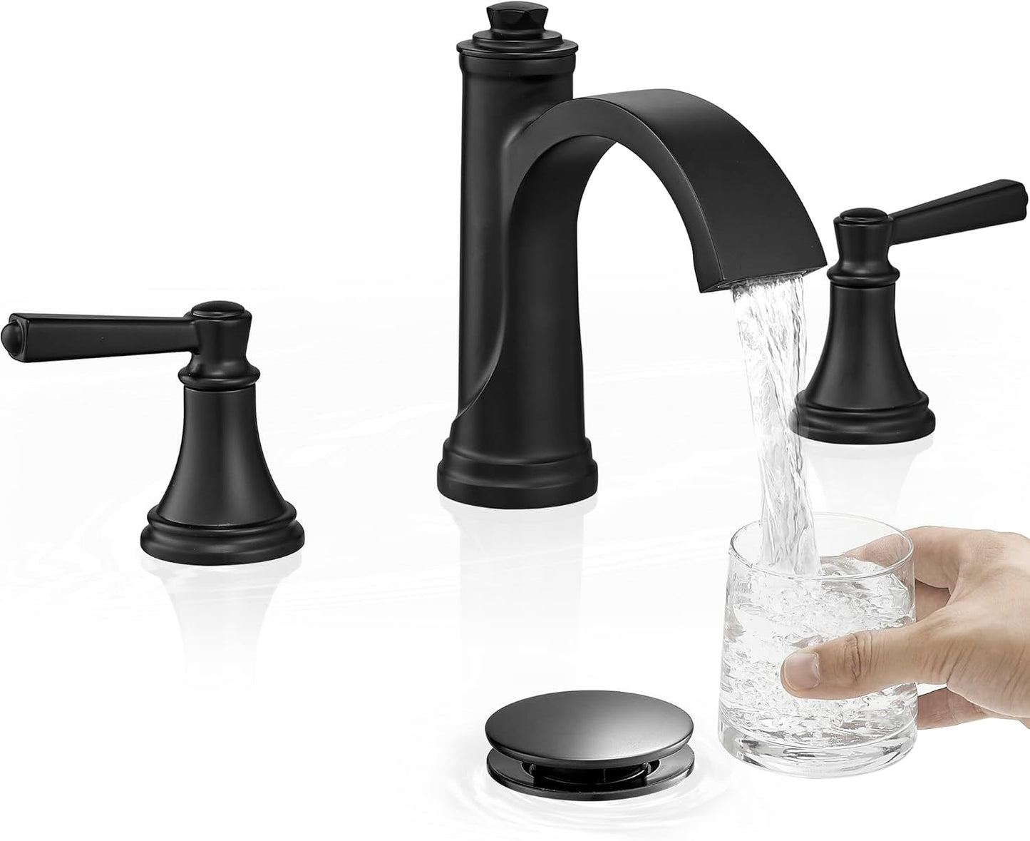 Waterfall Bathroom Faucet 3 Hole, 4-16 Inch Oil Rubbed Bronze Bathroom Faucet, Brass Bathroom Sink Faucet, 2 Handle Bathroom Faucets, Bathroom Vanity Faucet with Pop-Up Drain, Water Hoses