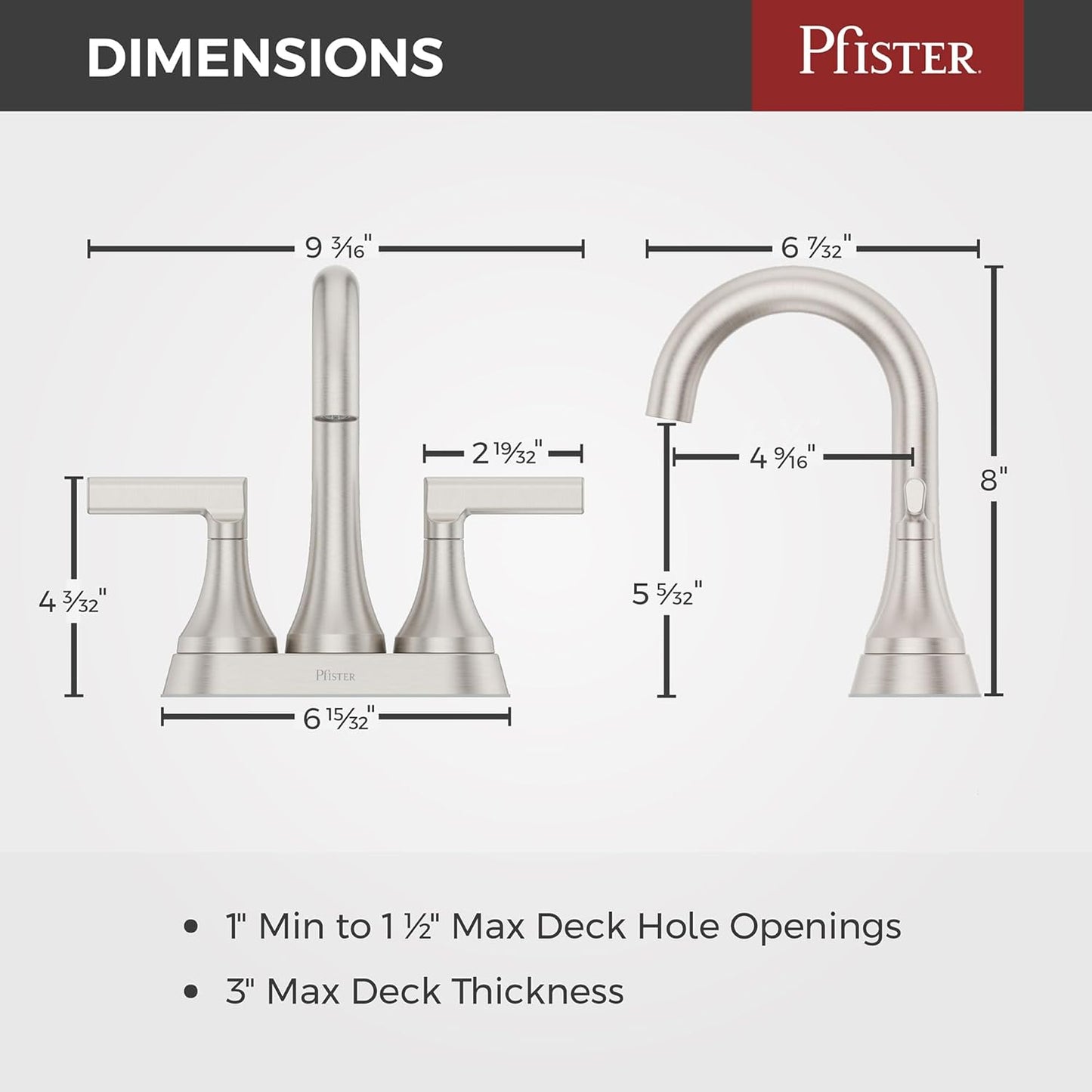 Pfister Vedra Bathroom Sink Faucet, 4-Inch Centerset, 2-Handle, 3-Hole, NSF Certified, Spot Defense Brushed Nickel Finish, LF048VEDGS